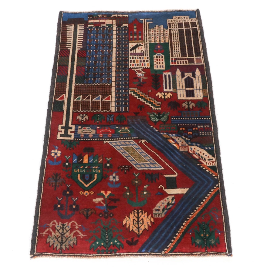 2'10 x 4'9 Hand-Knotted Afghani Baluch Pictorial Rug, 2000s