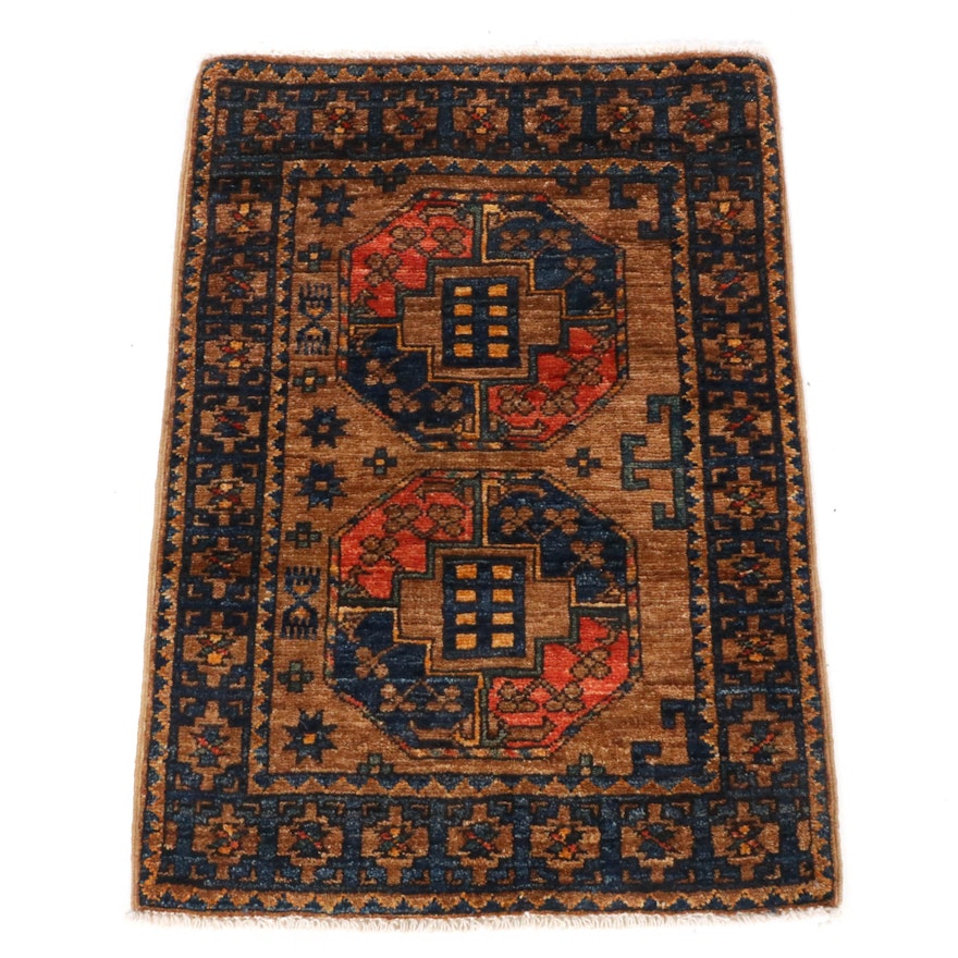 2'0 x 2'11 Hand-Knotted Afghani Turkoman Rug, 2010s