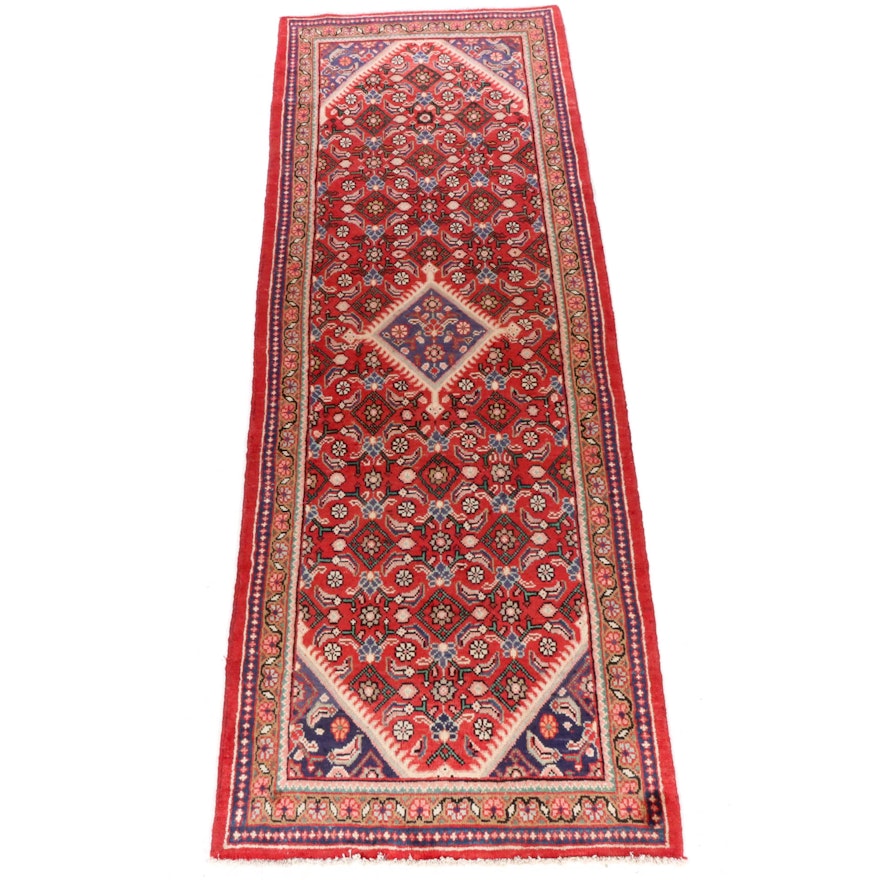 3'8 x 10'4 Hand-Knotted Persian Mahal Wide Runner Rug, 1970s