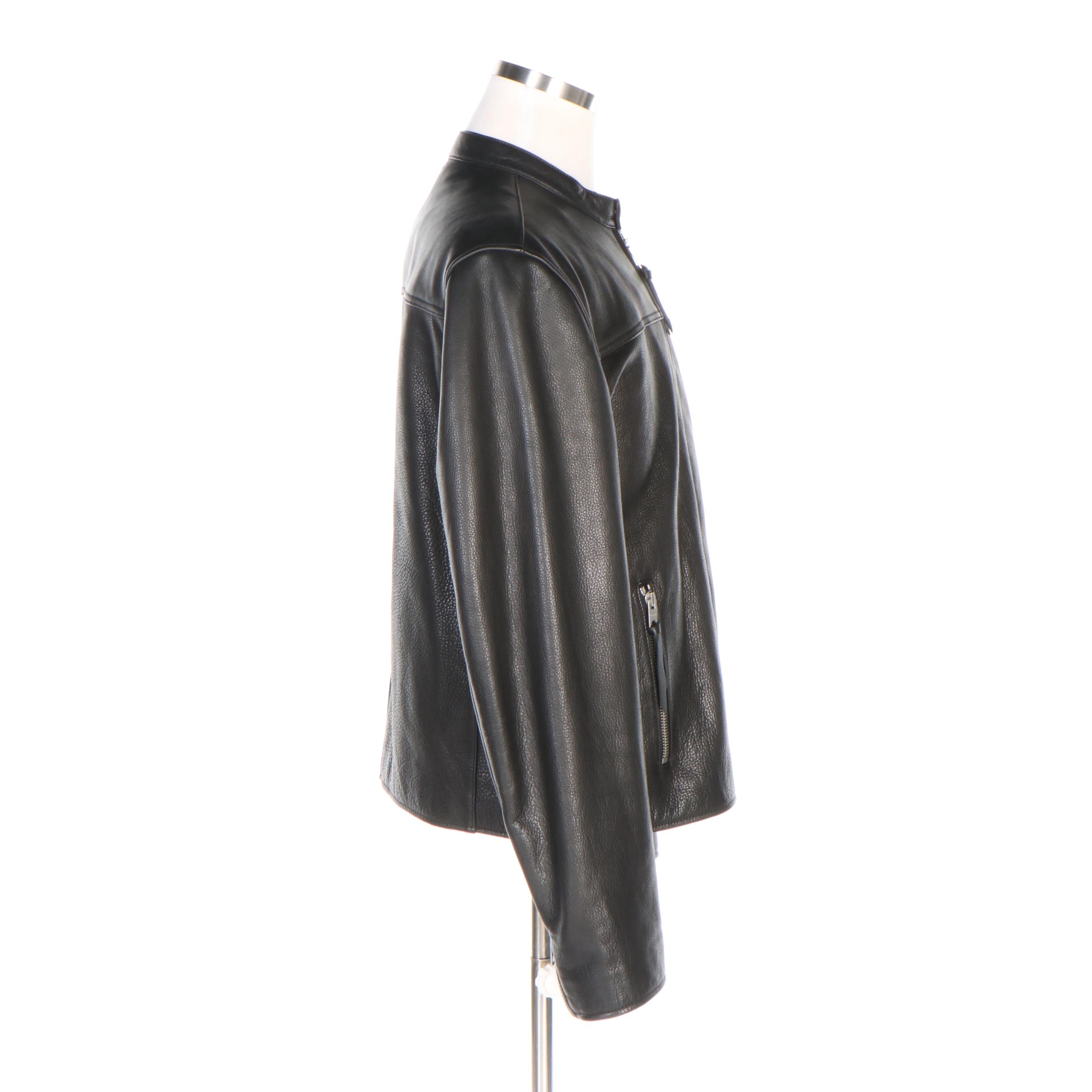 Men's Coach New York Black Grained Leather Zip Jacket