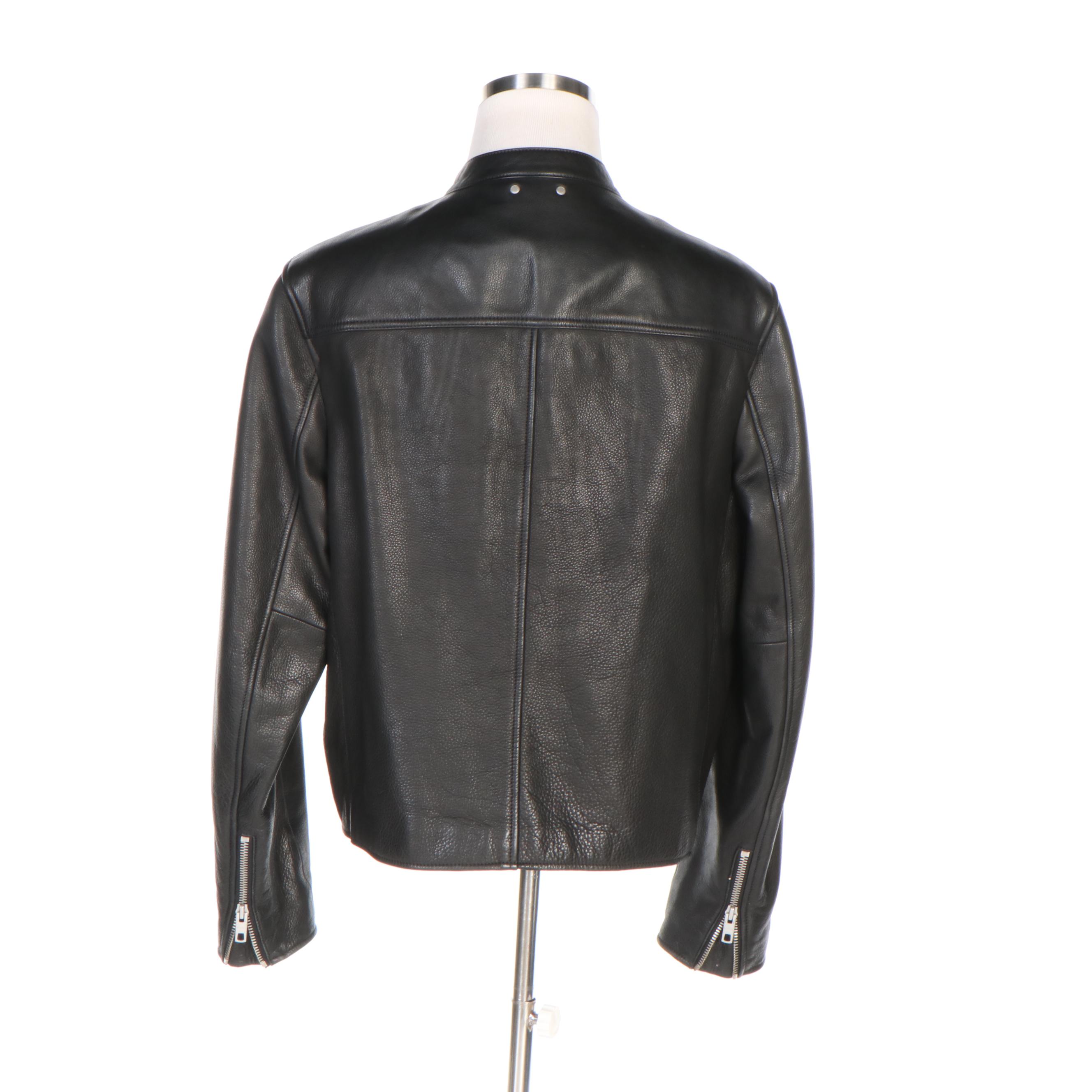Men's Coach New York Black Grained Leather Zip Jacket