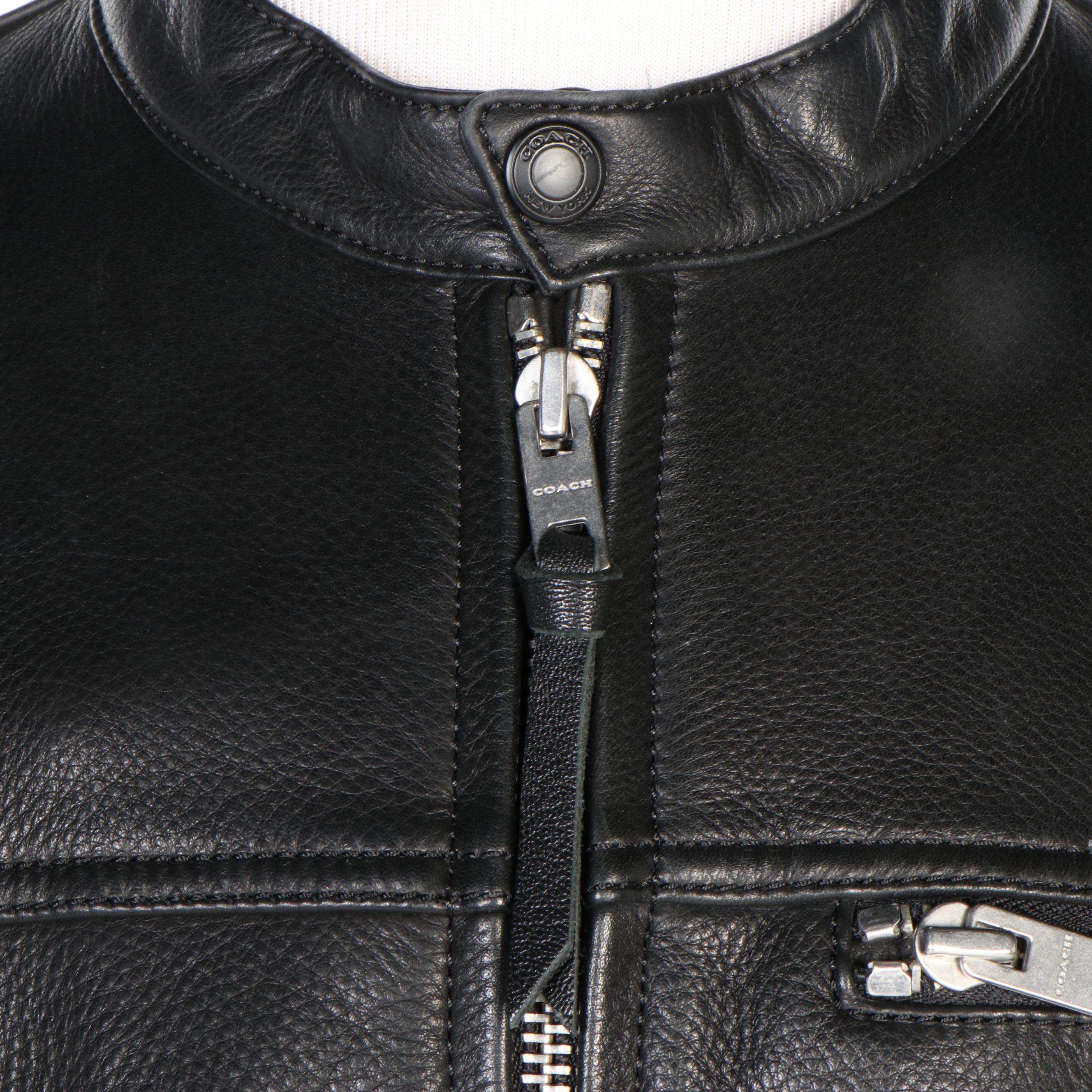 Men's Coach New York Black Grained Leather Zip Jacket