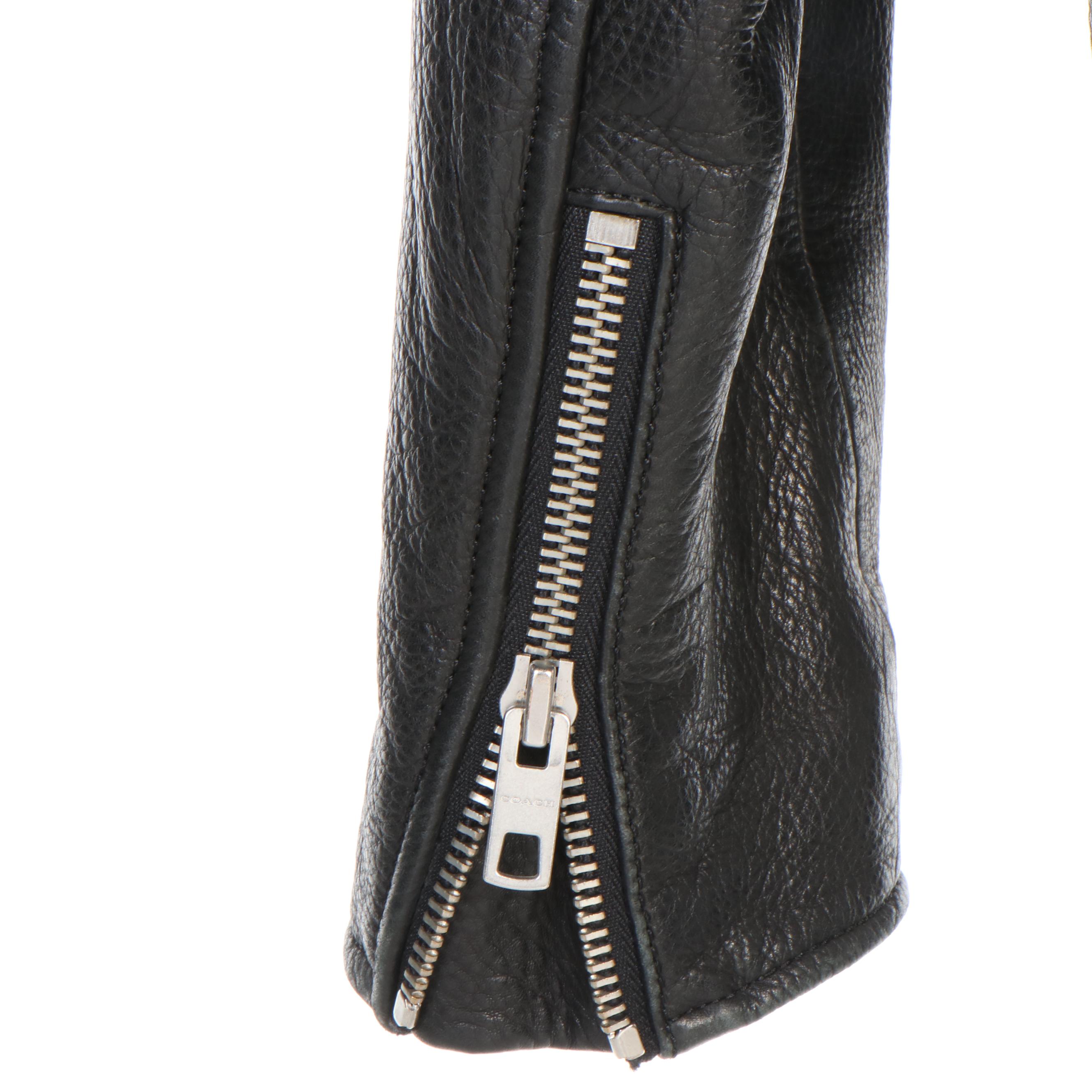 Men's Coach New York Black Grained Leather Zip Jacket