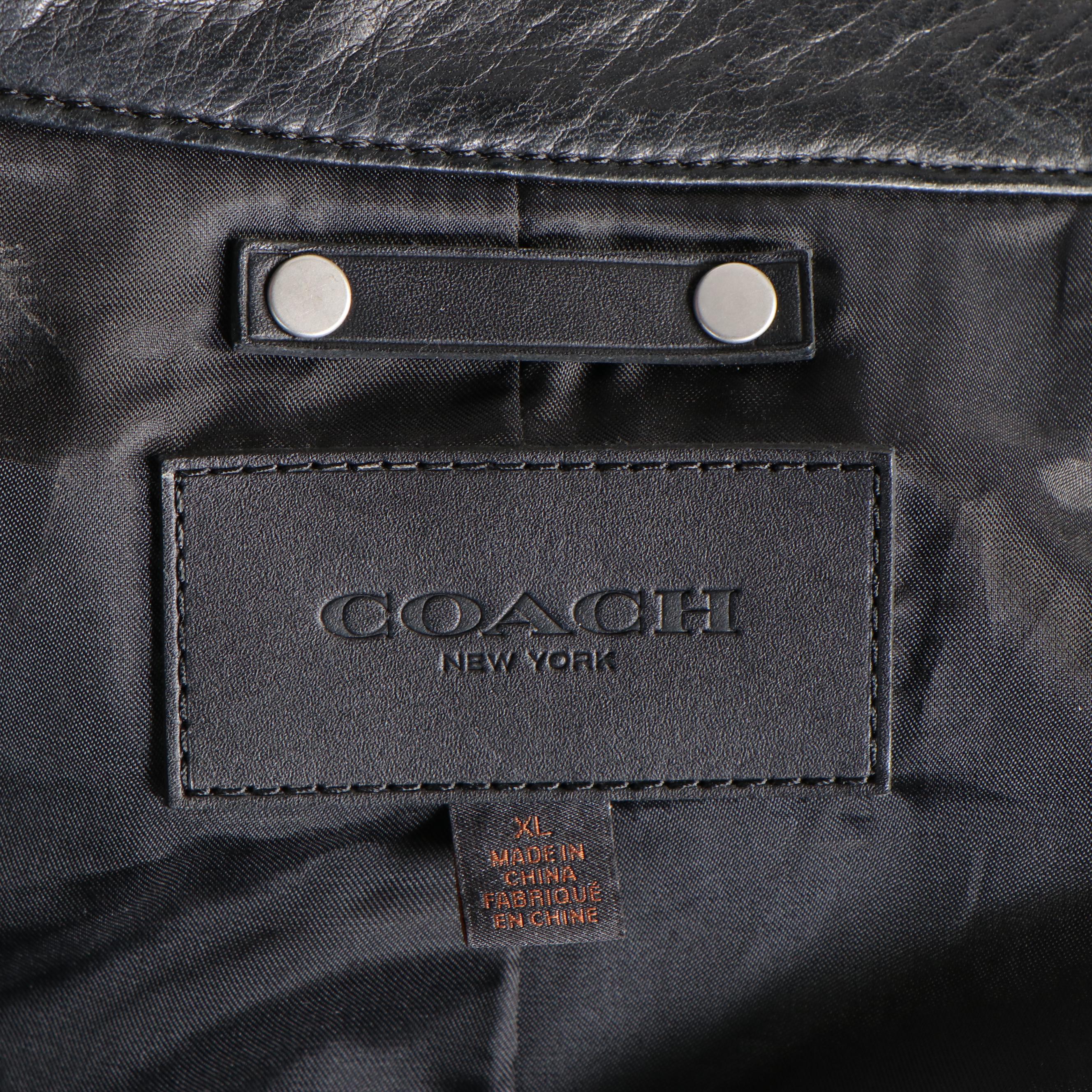 Men's Coach New York Black Grained Leather Zip Jacket