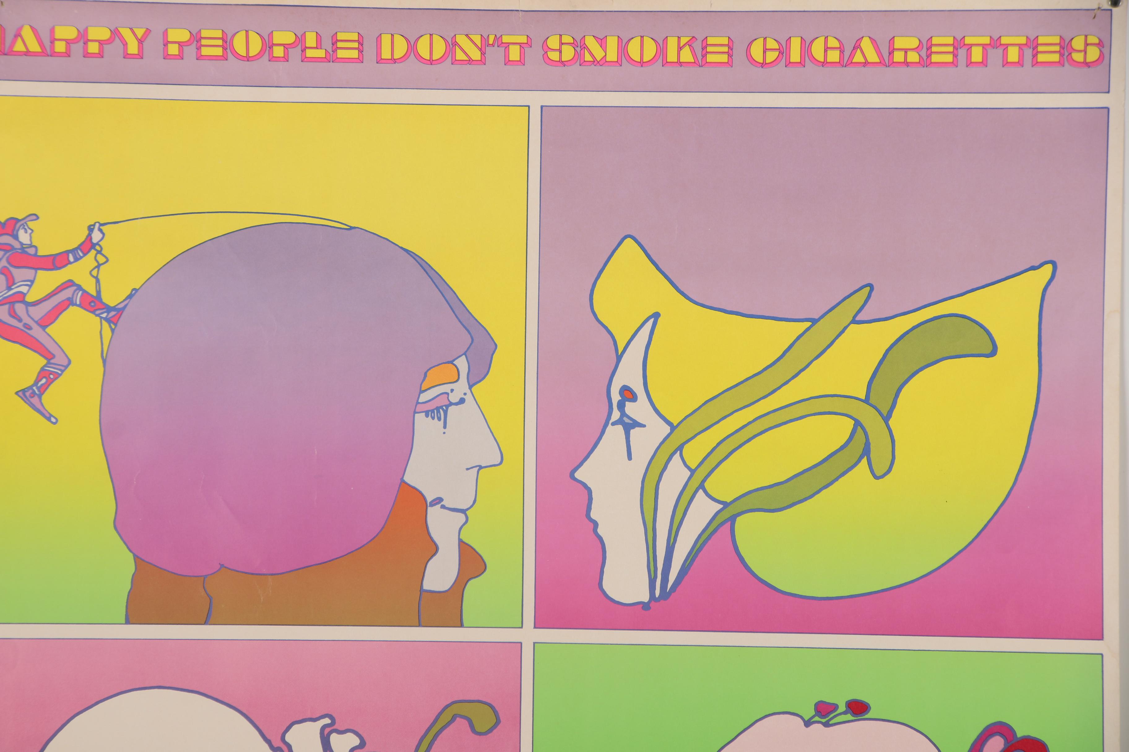 Lithograph after Peter Max "Happy People Don't Smoke Cigarettes"