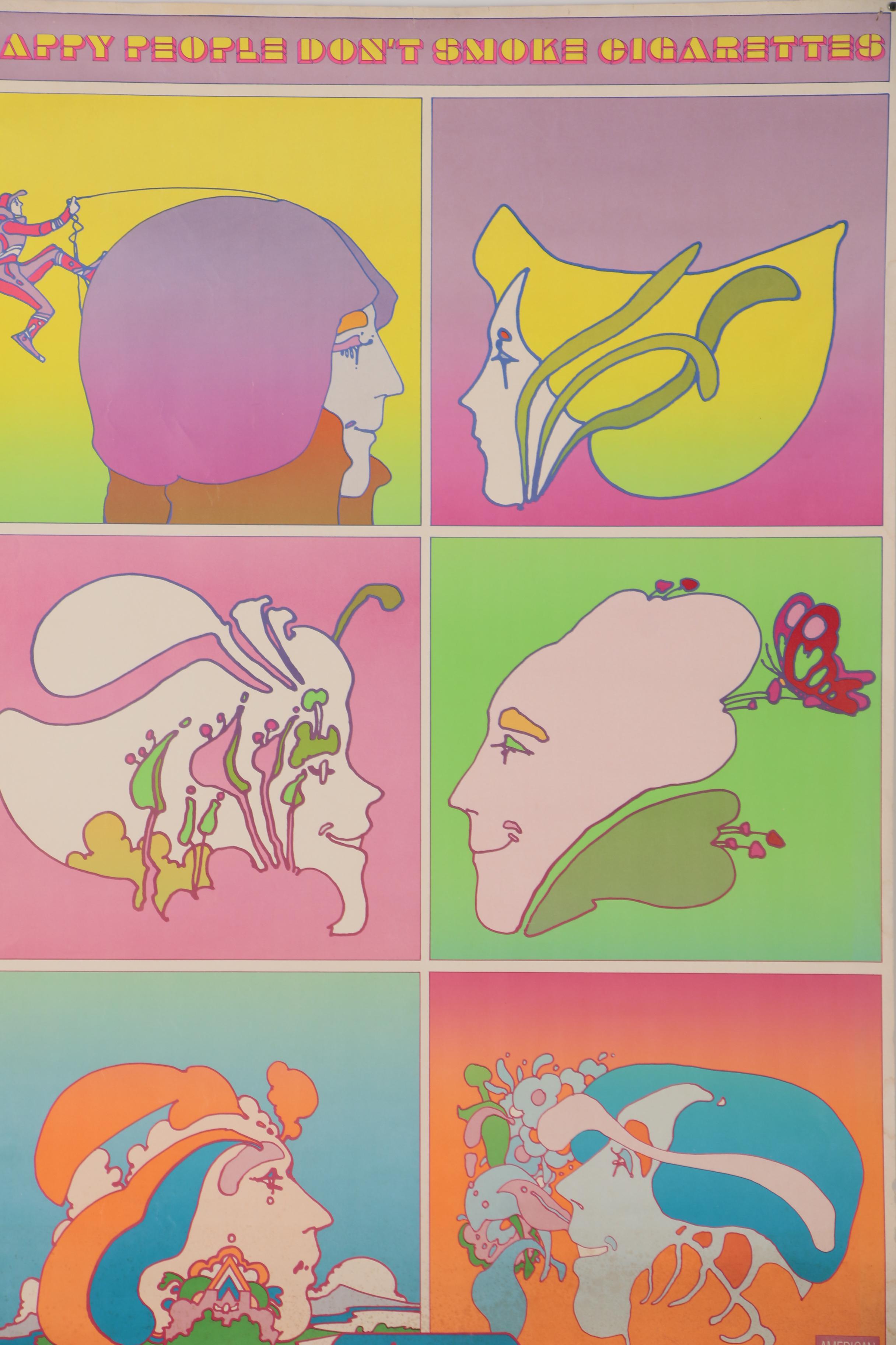 Lithograph after Peter Max "Happy People Don't Smoke Cigarettes"