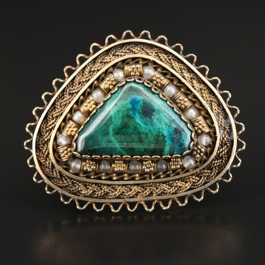 Sterling Silver Chrysocolla Filigree Converter Brooch