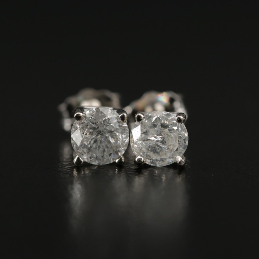 14K White Gold Diamond Stud Earrings