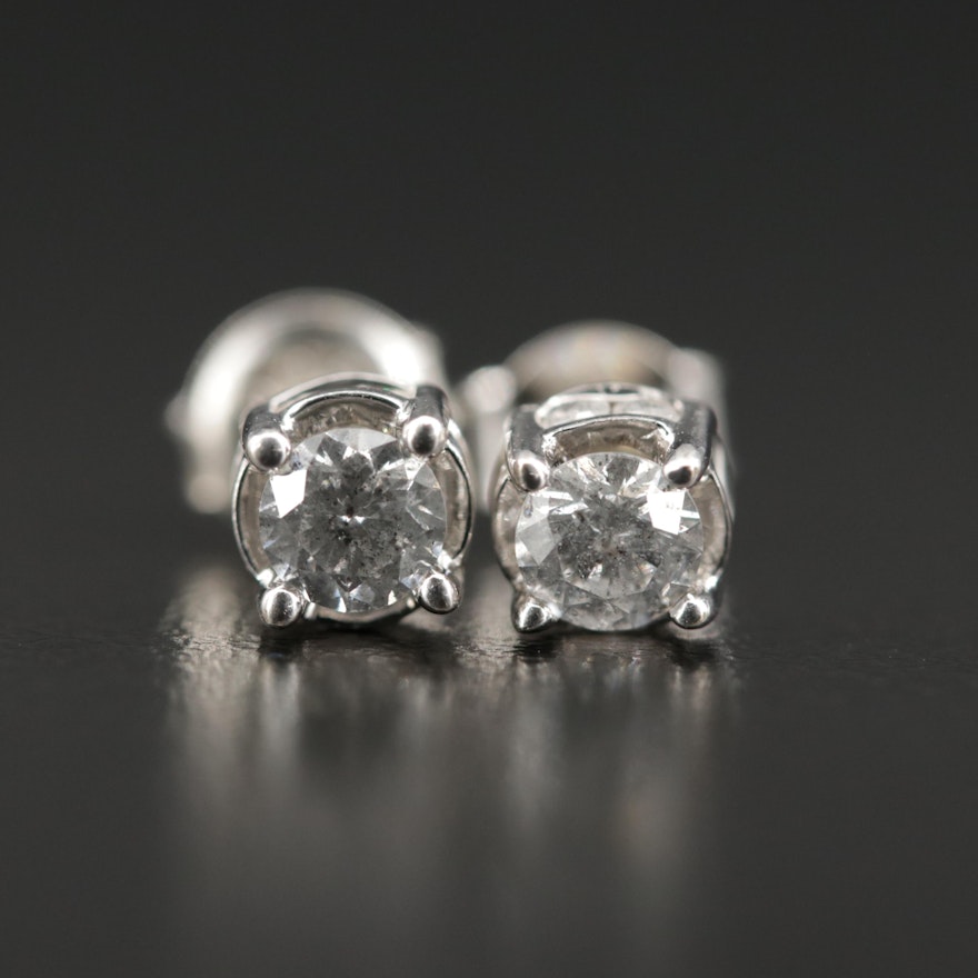 14K White Gold and Sterling Diamond Stud Earrings