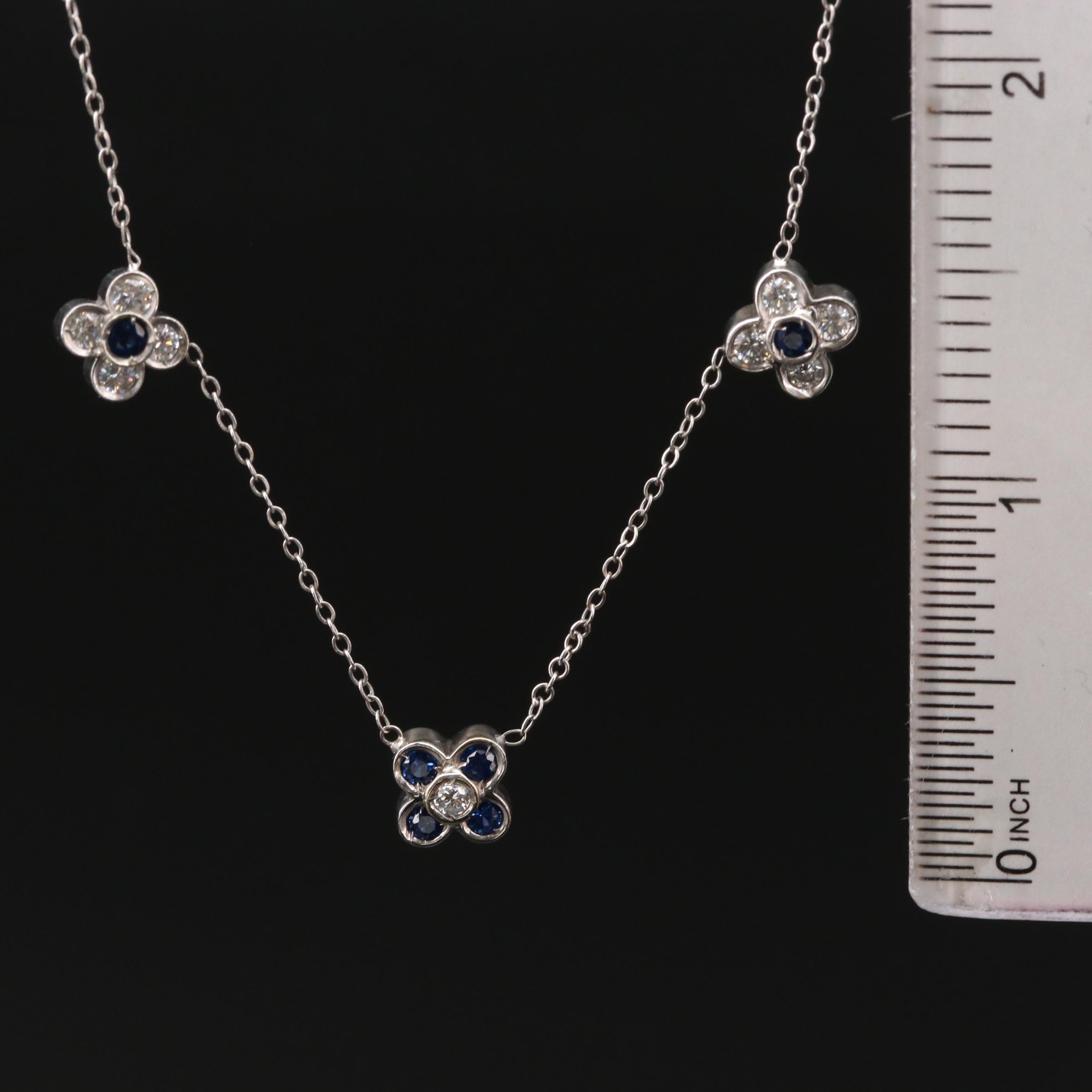 14K White Gold Diamond and Sapphrie Station Necklace