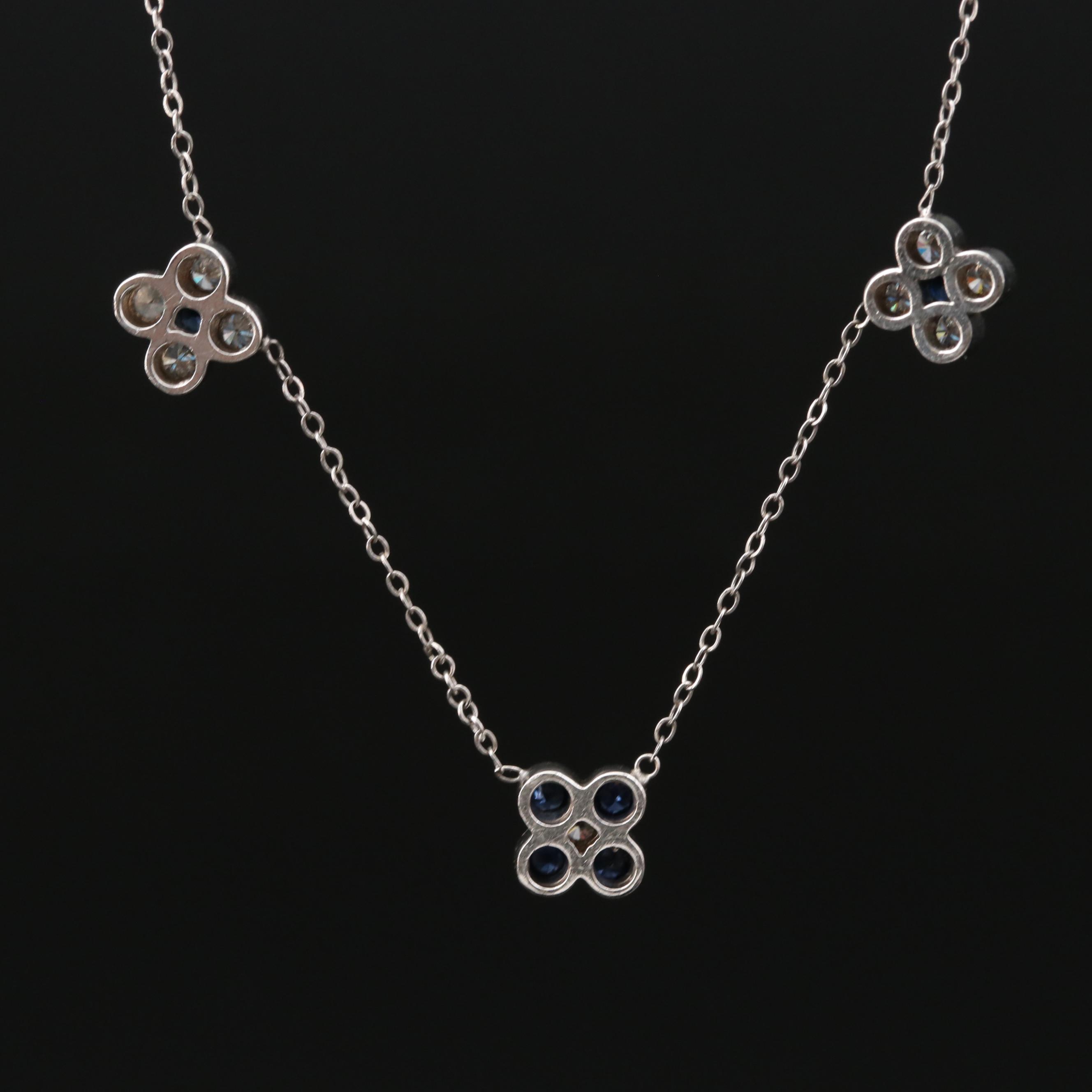 14K White Gold Diamond and Sapphrie Station Necklace