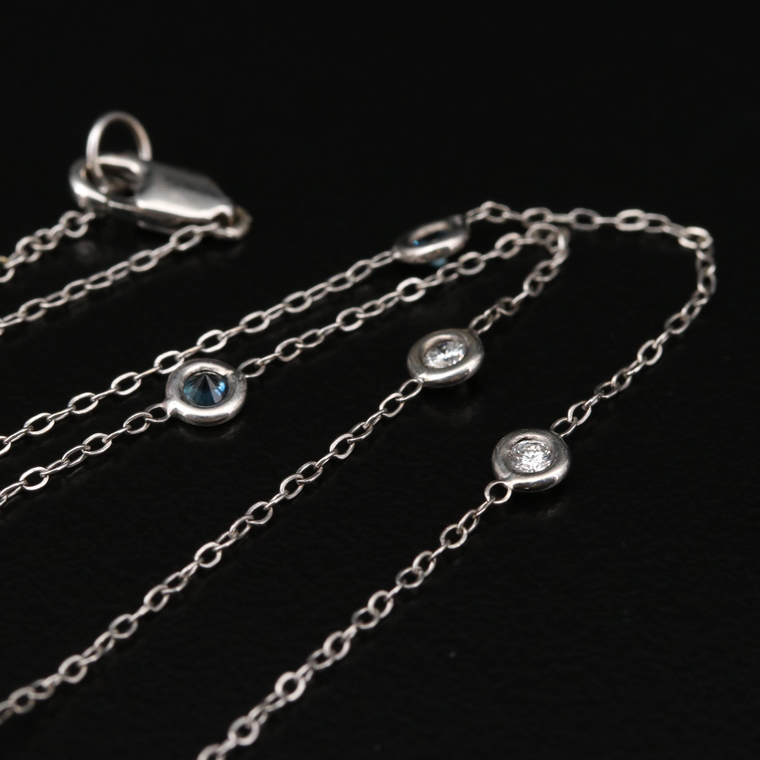 14K White Gold Diamond and Sapphrie Station Necklace