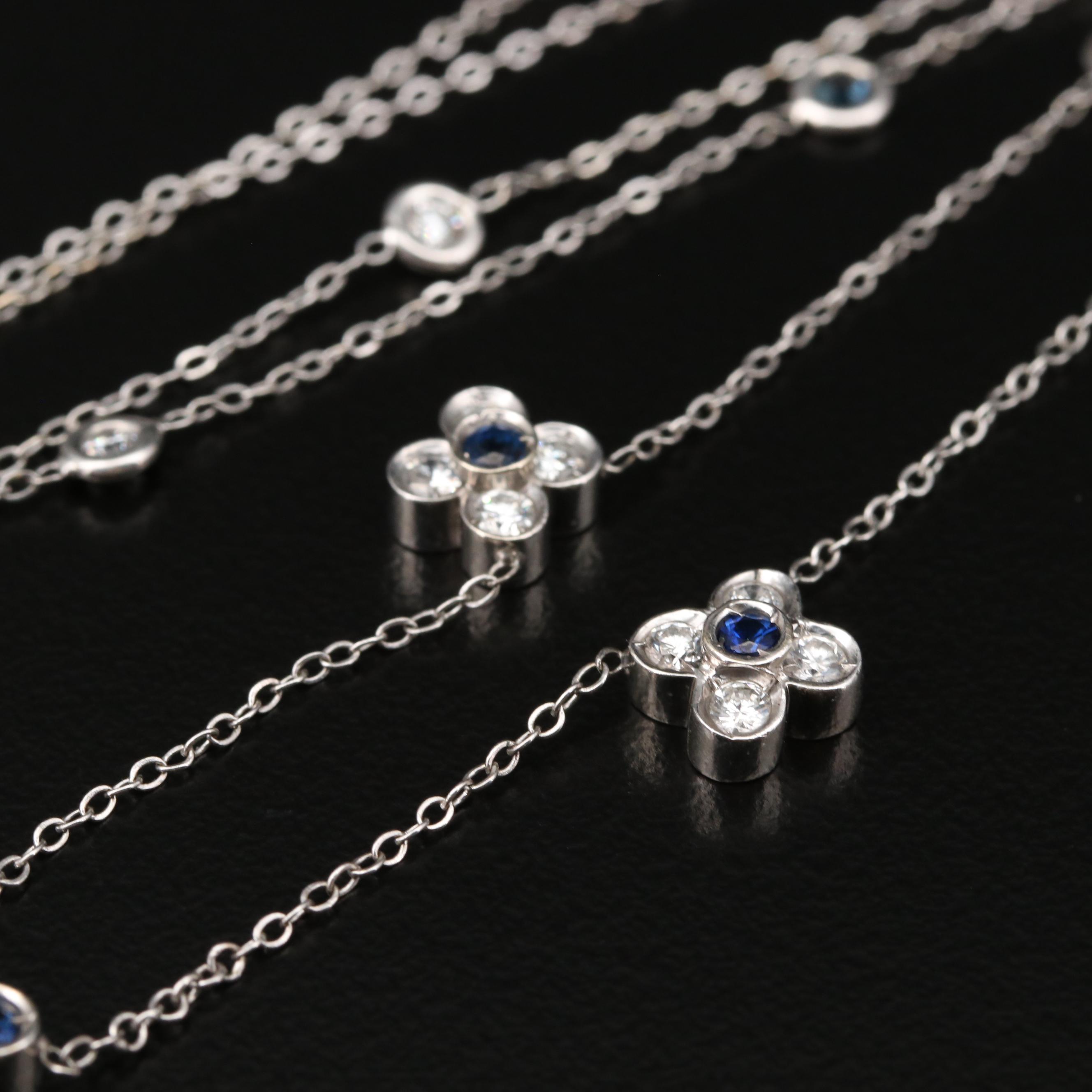 14K White Gold Diamond and Sapphrie Station Necklace