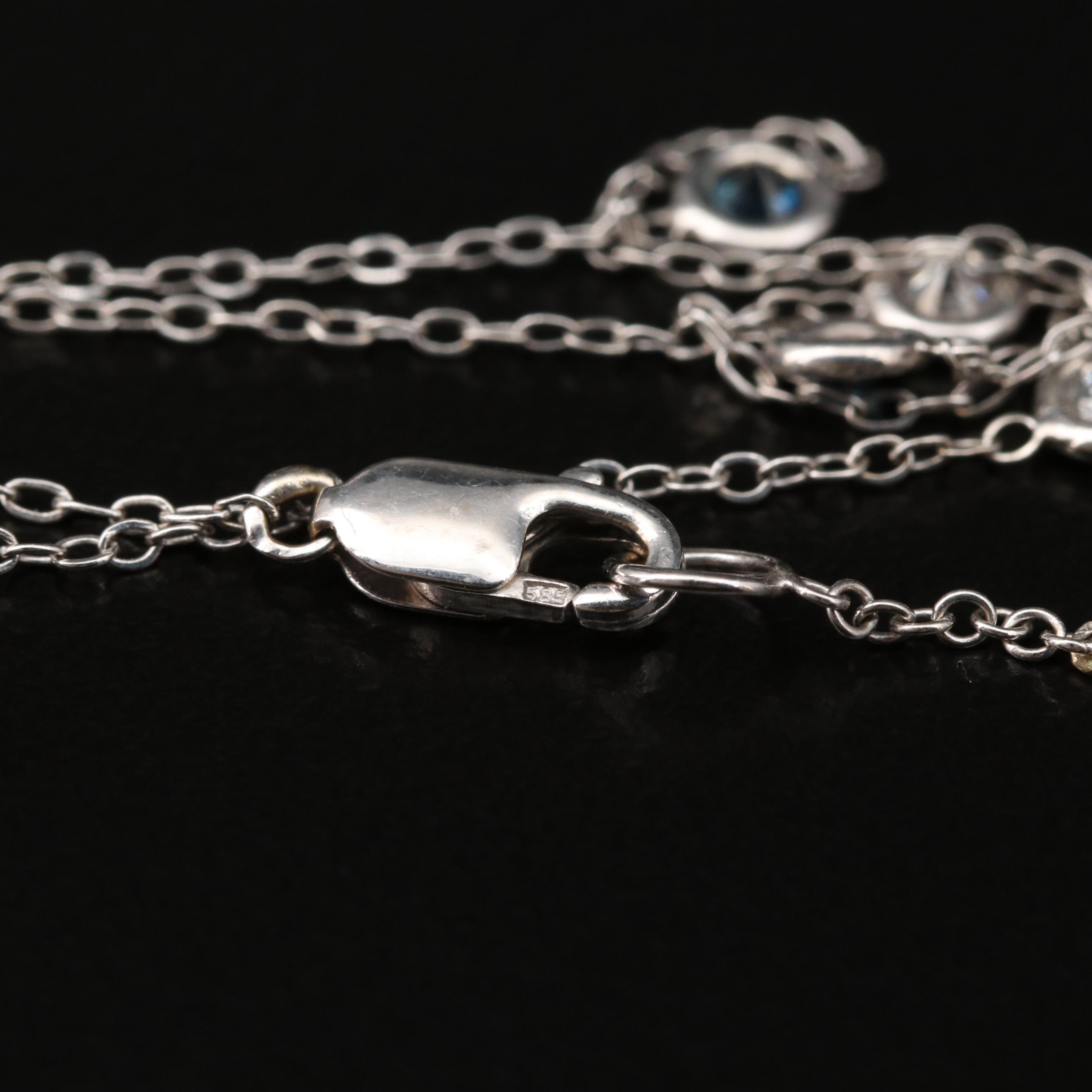 14K White Gold Diamond and Sapphrie Station Necklace