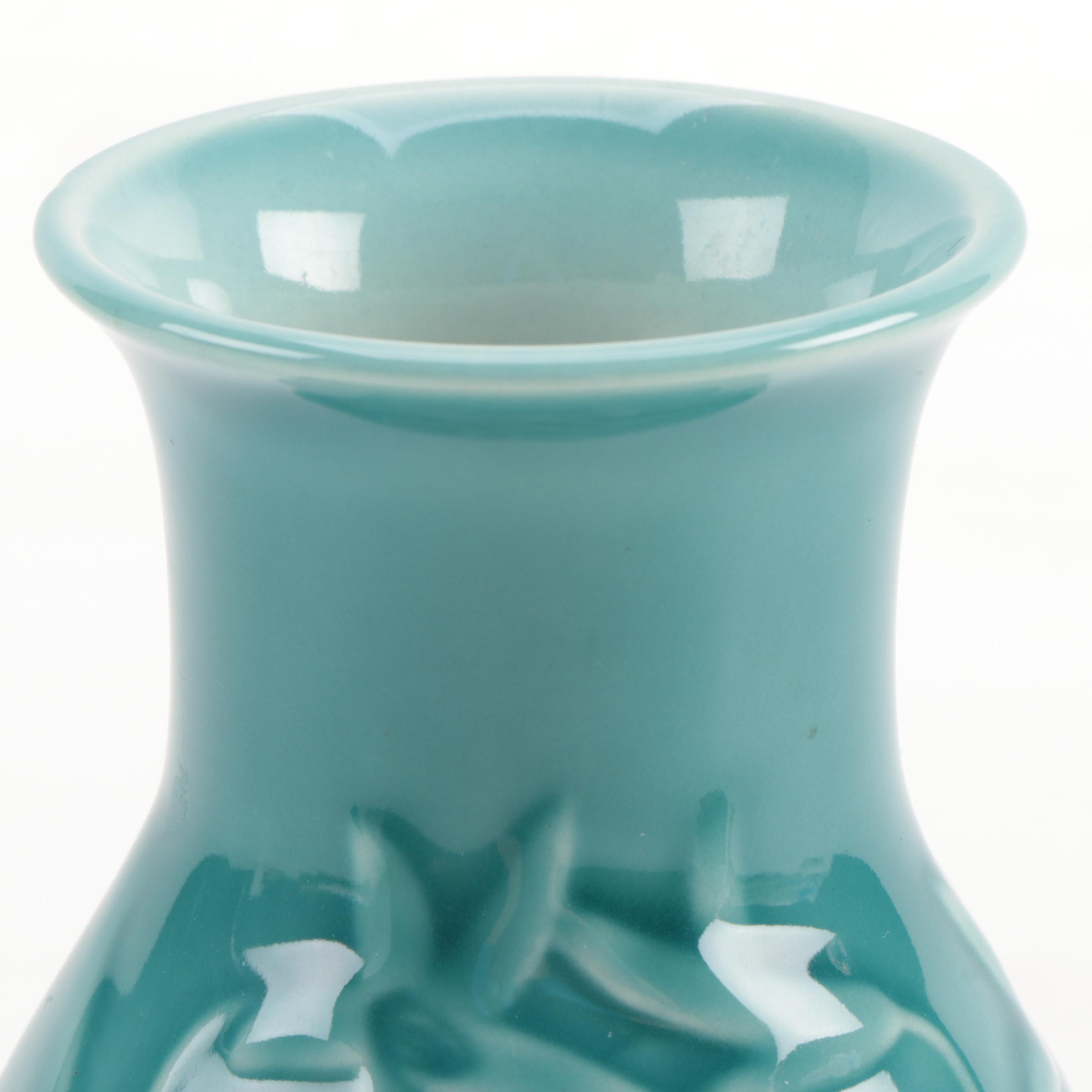 Rookwood Pottery High Glaze Teal Lily Vase, 1956