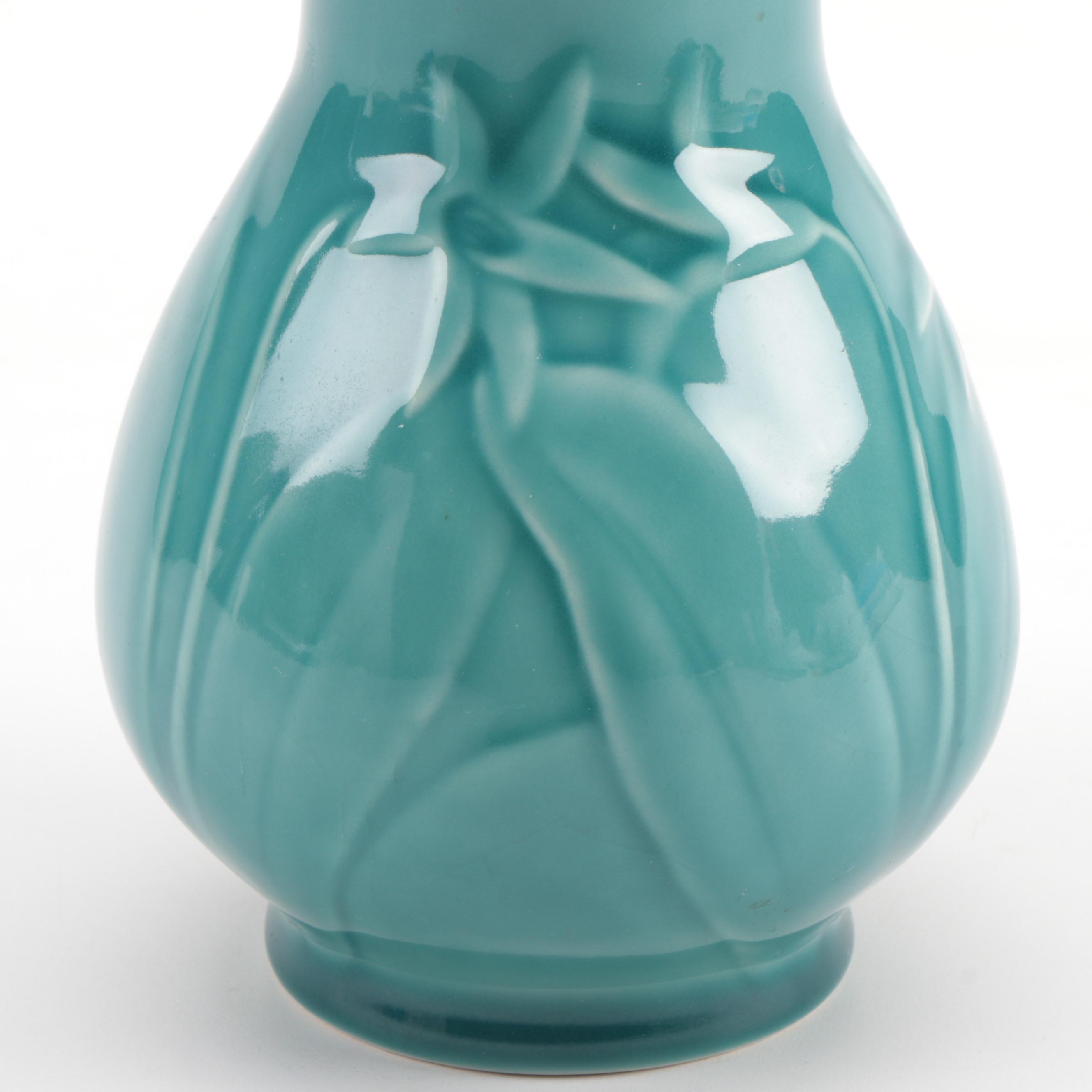 Rookwood Pottery High Glaze Teal Lily Vase, 1956
