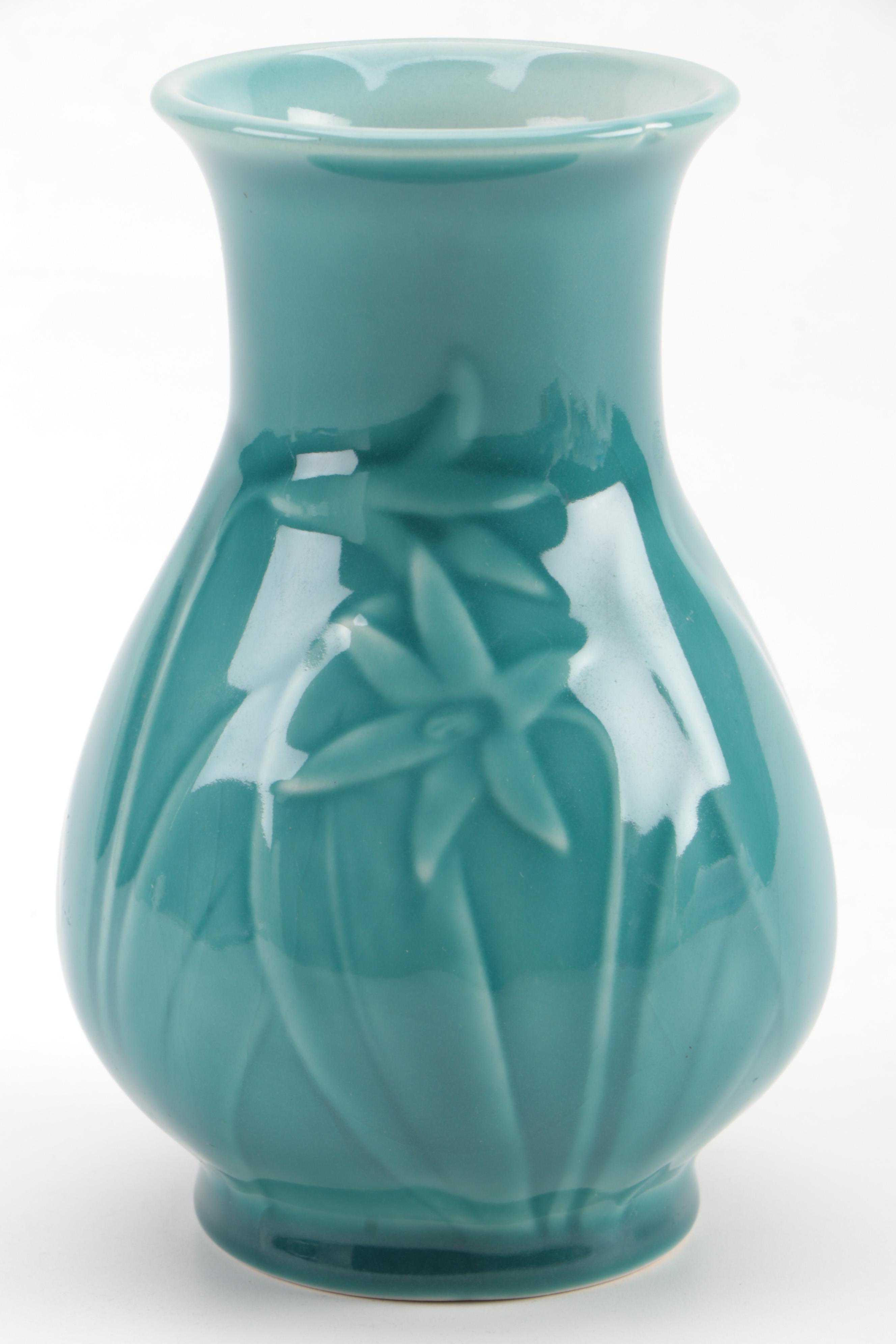 Rookwood Pottery High Glaze Teal Lily Vase, 1956