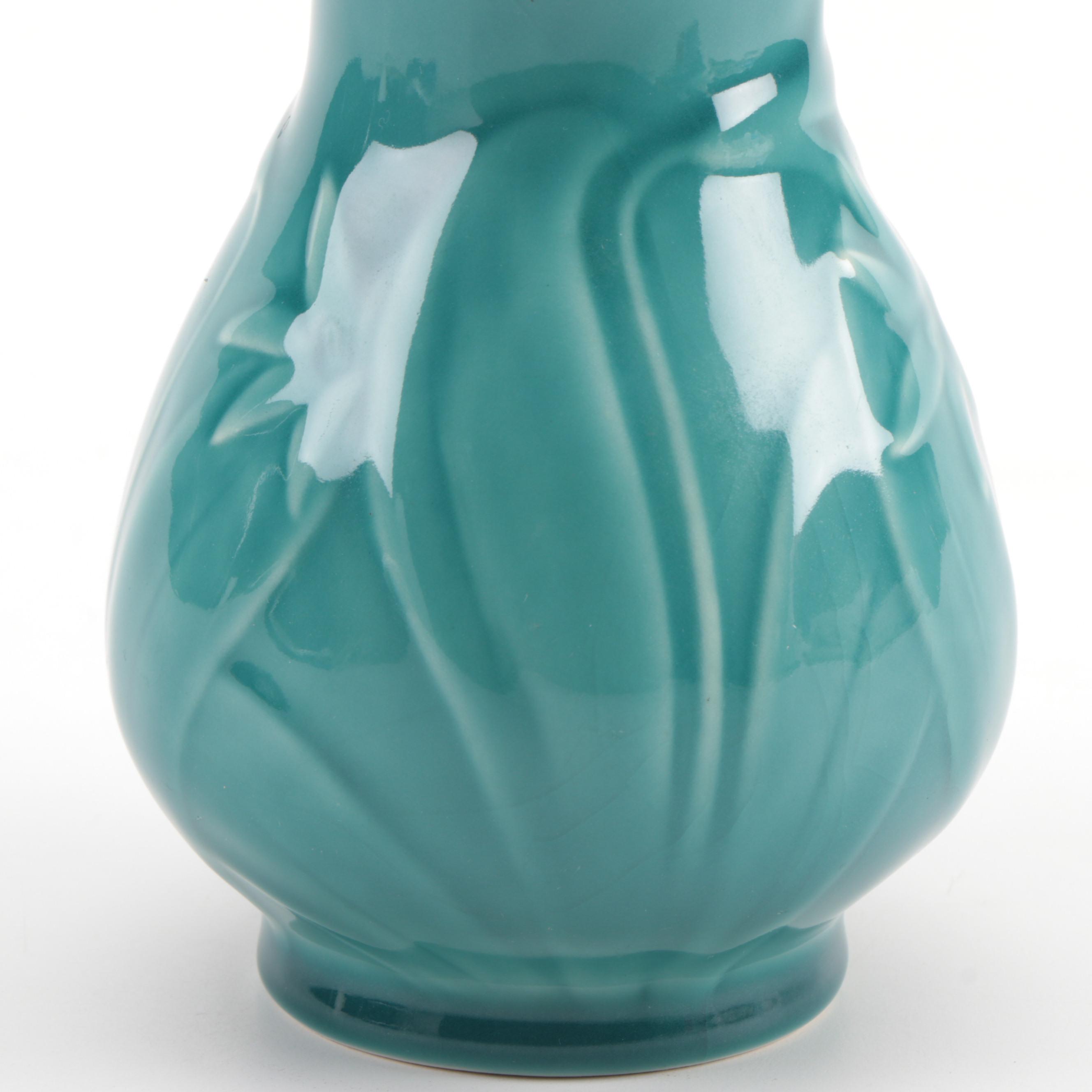 Rookwood Pottery High Glaze Teal Lily Vase, 1956