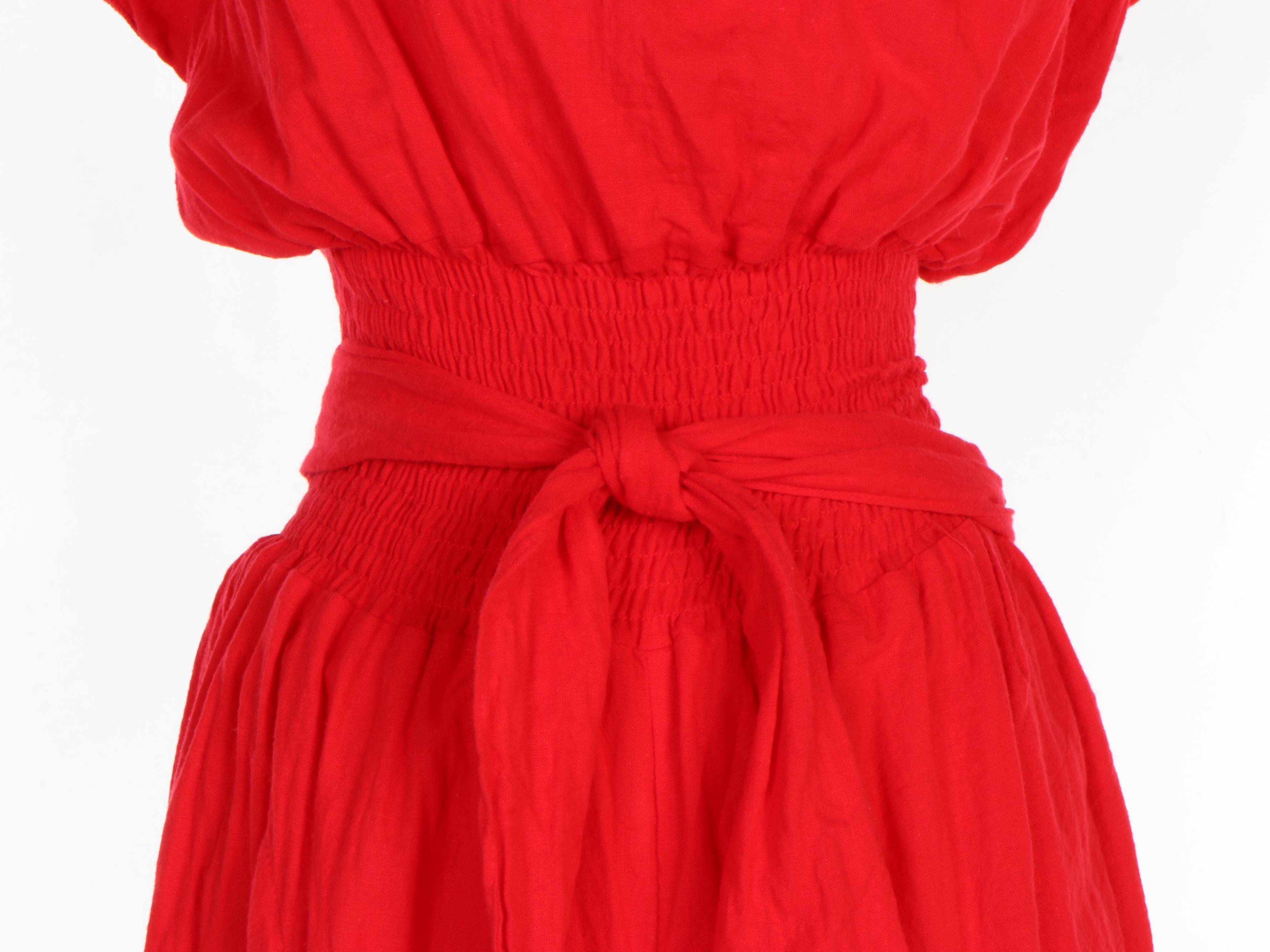 Cole Sport for Saks Fifth Avenue Red Cotton Jumpsuit with Smocked Waistband