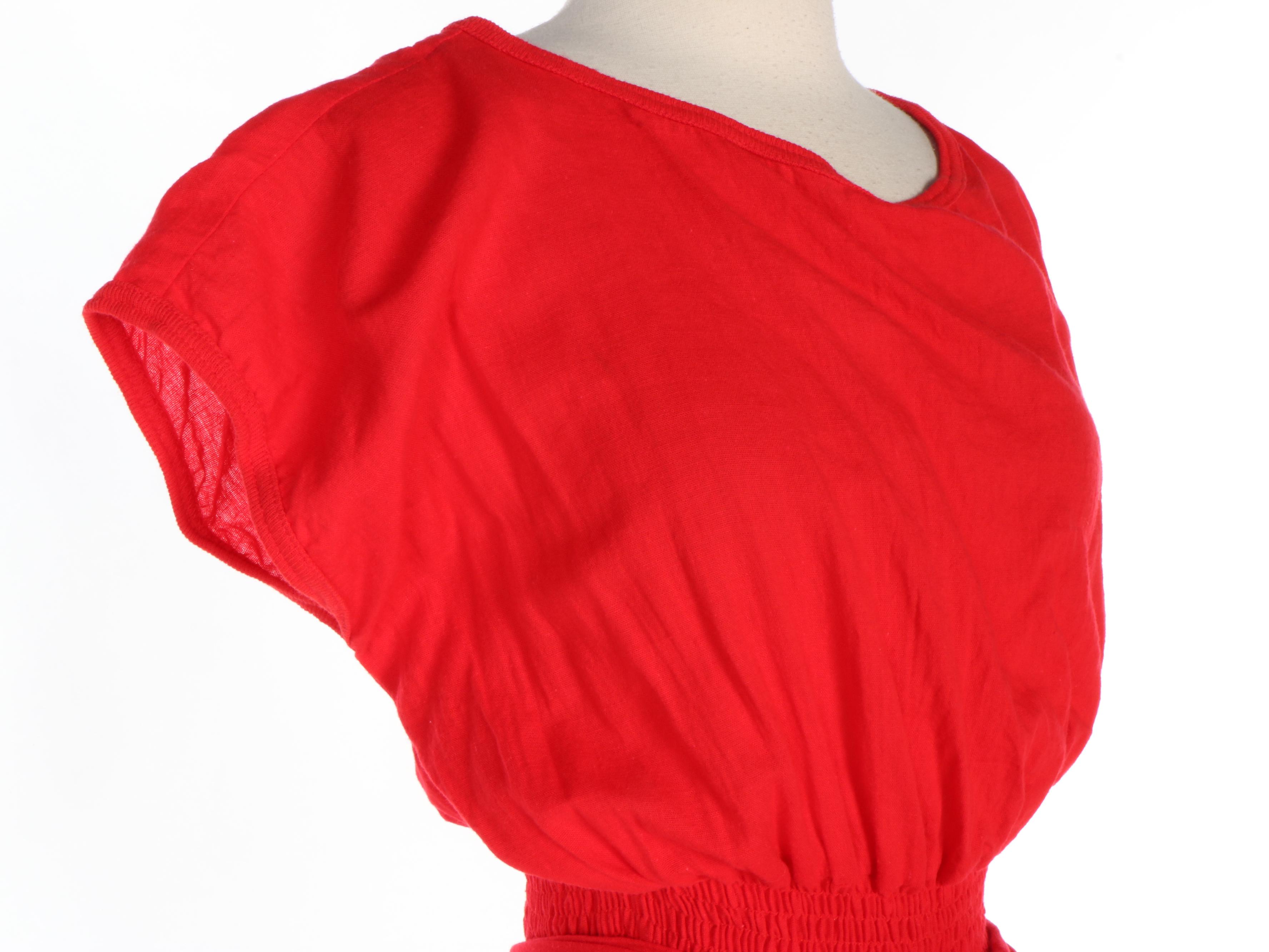 Cole Sport for Saks Fifth Avenue Red Cotton Jumpsuit with Smocked Waistband