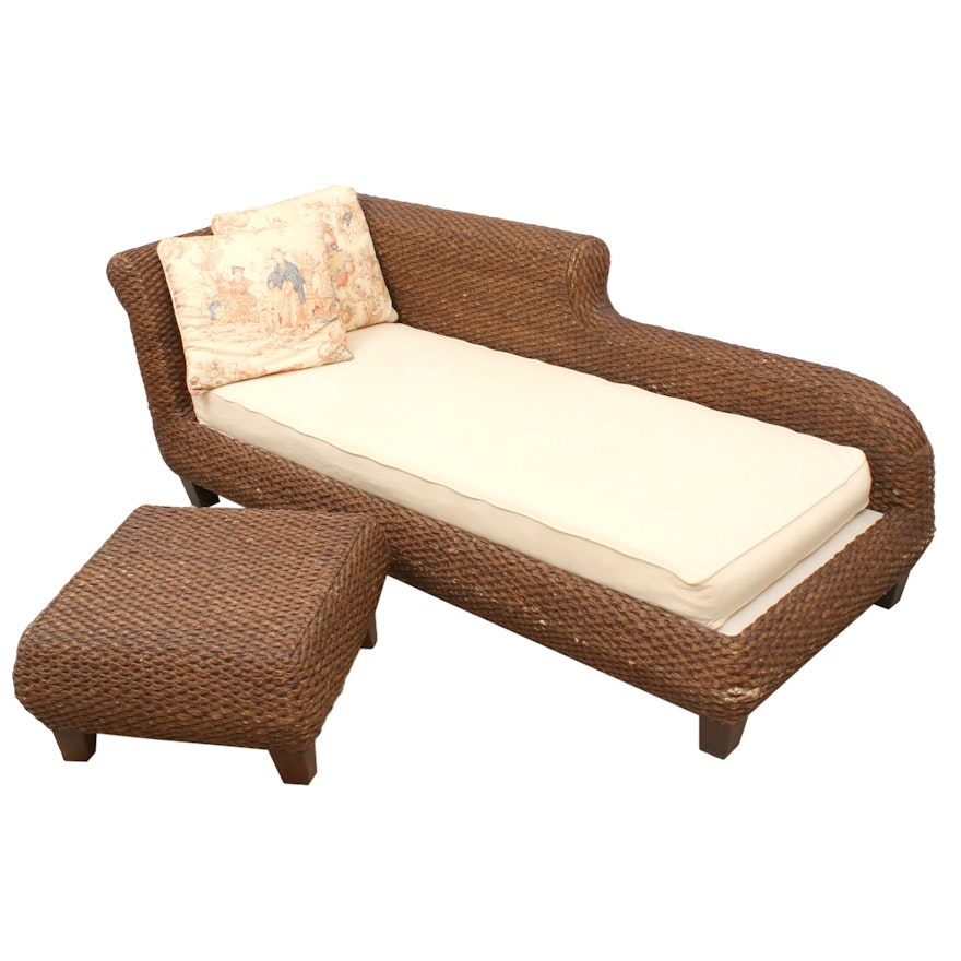 Smith & Hawken Woven Water Hyacinth Chaise Lounge with Ottoman