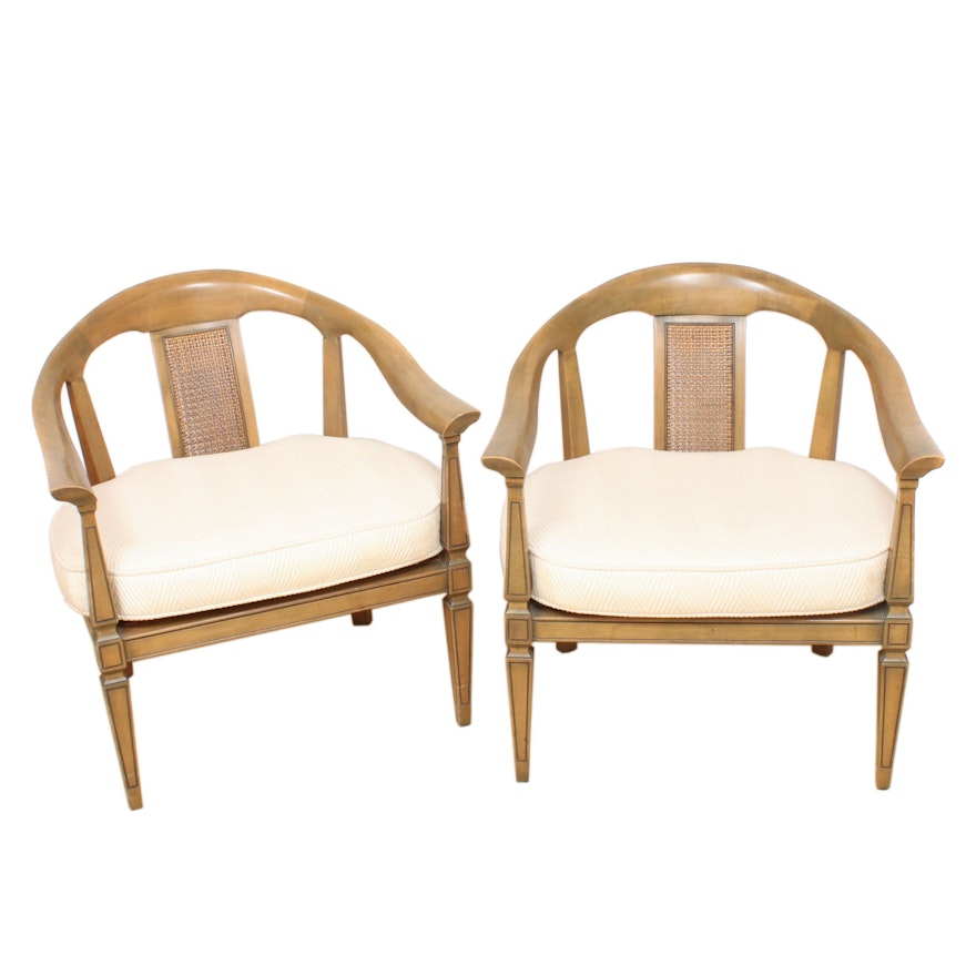 Pair of Barrel-Back Armchairs with Removable Cushions, Mid-20th Century