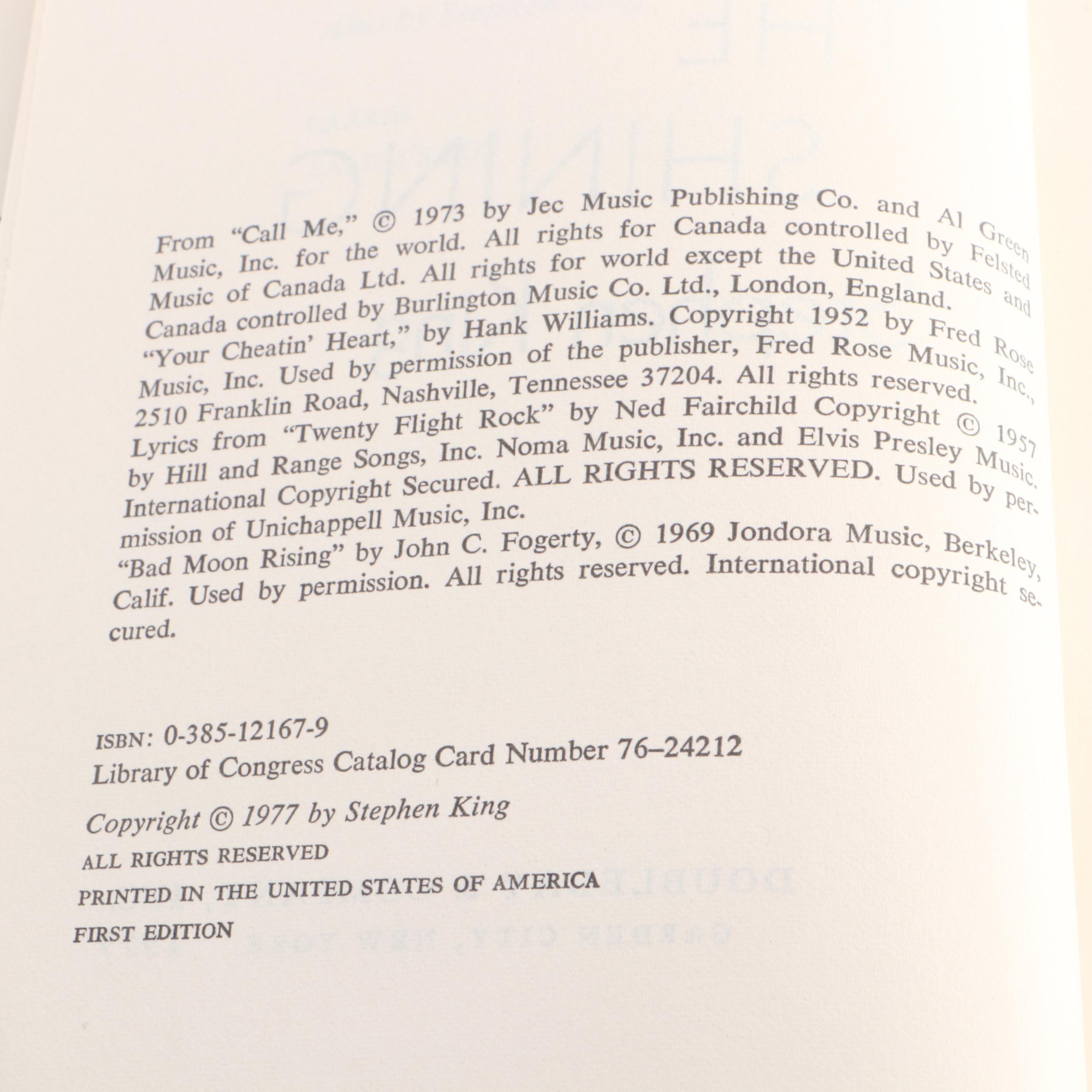 1977 First Edition, First Printing "The Shining" by Stephen King