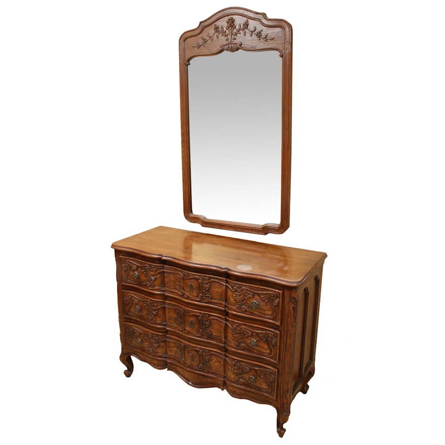 Henredon French Provincial Style Oak Dresser and Mirror, Late 20th Century