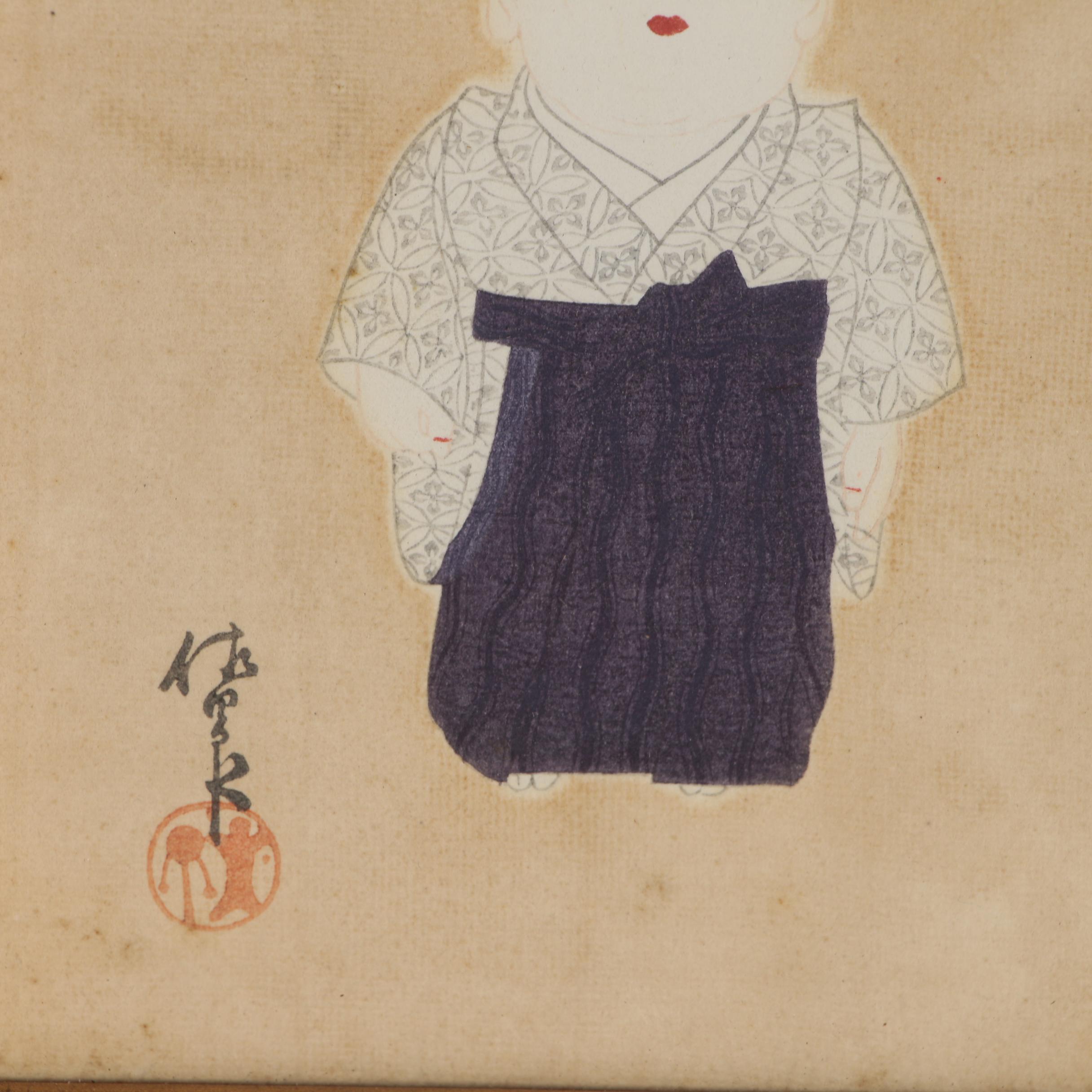 Japanese Ukiyo-e Style Woodblock of Gosho Ningyo Ichimatsu Doll, circa 1930