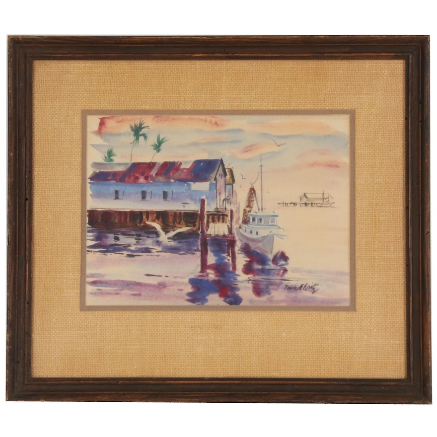 Emmett John Fritz St. Augustine Seascape Watercolor Painting, 20th Century