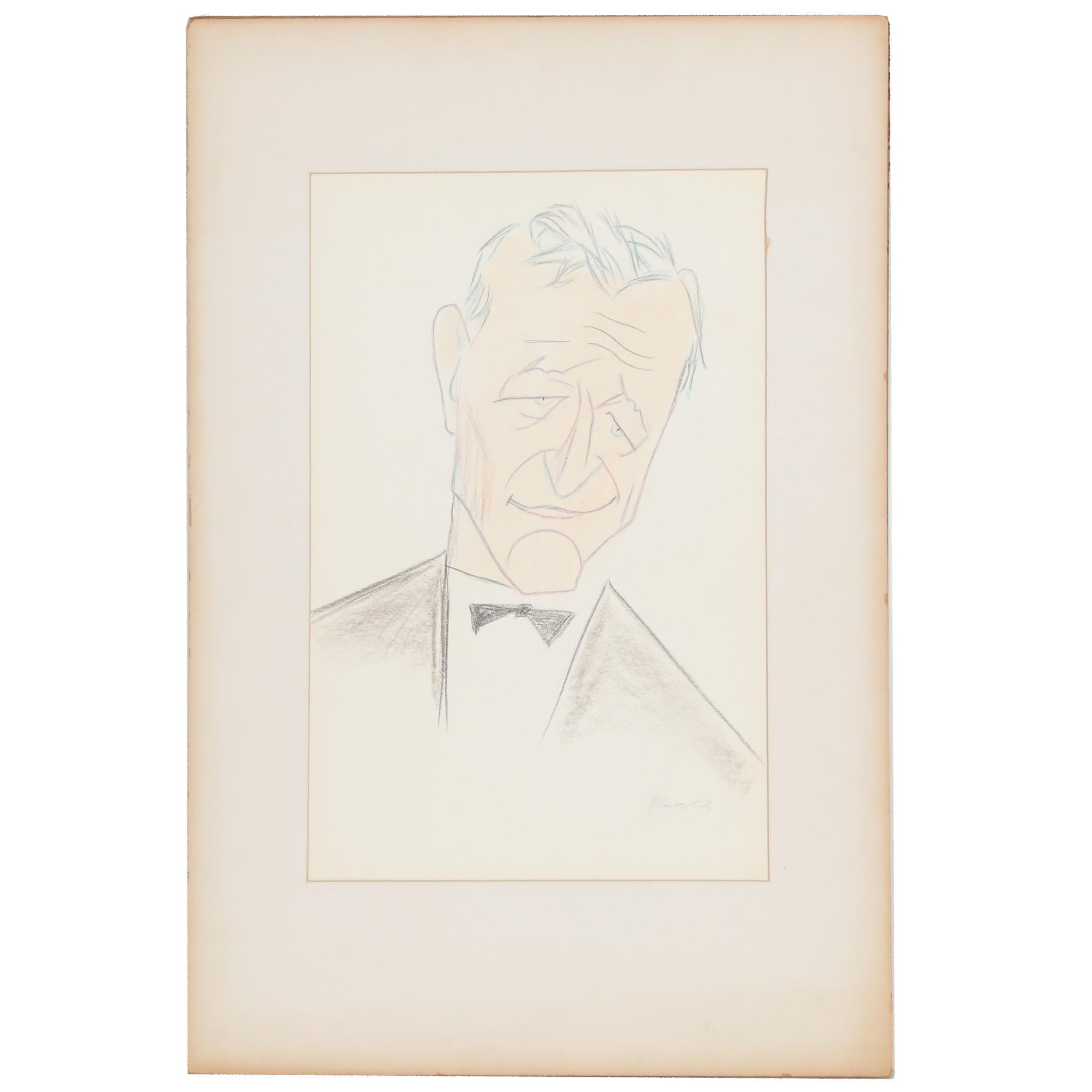 Julius Kroll Pastel Caricature Drawing "John Wayne", Mid-20th Century
