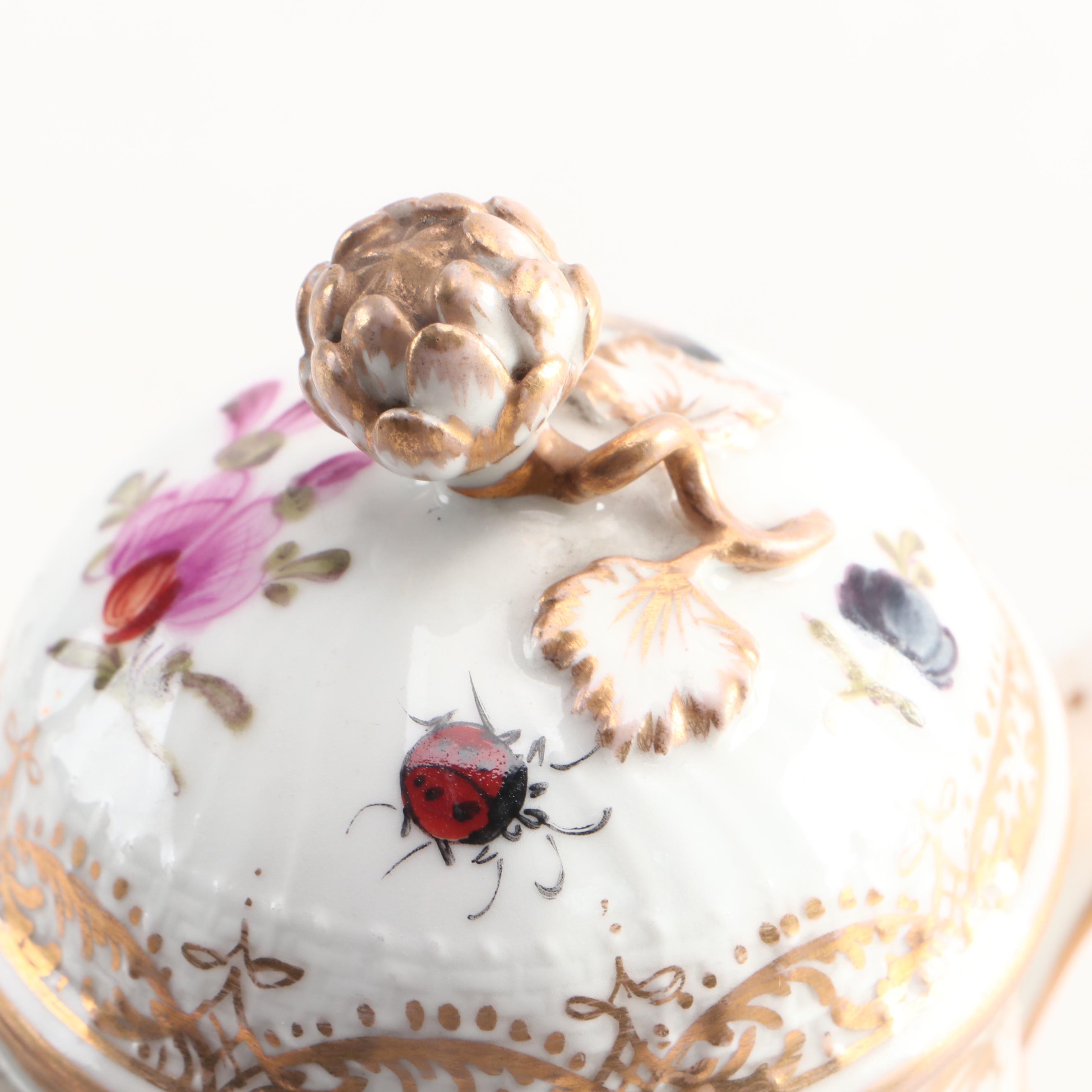 Nast Hand-Painted Porcelain Tea Caddy with Porcelain Tea Pot and Creamer