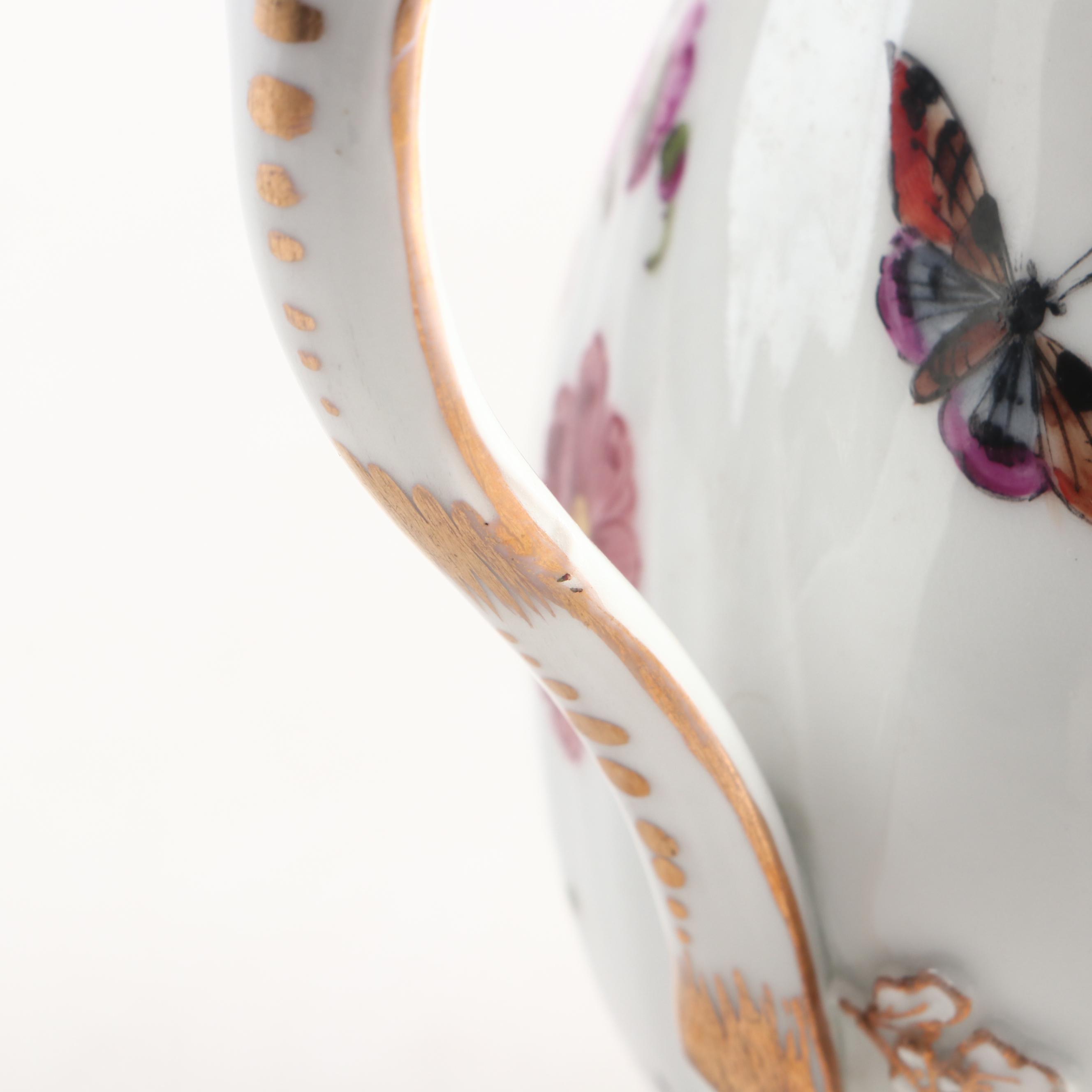 Nast Hand-Painted Porcelain Tea Caddy with Porcelain Tea Pot and Creamer