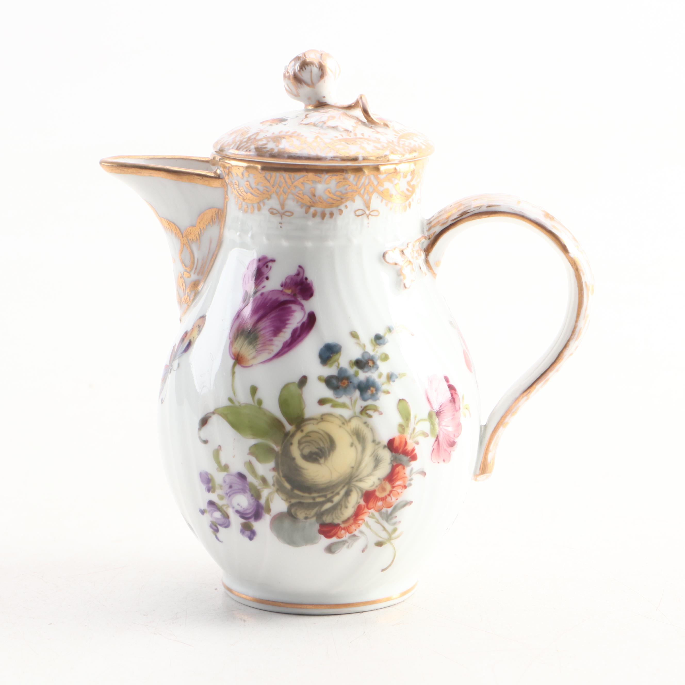 Nast Hand-Painted Porcelain Tea Caddy with Porcelain Tea Pot and Creamer