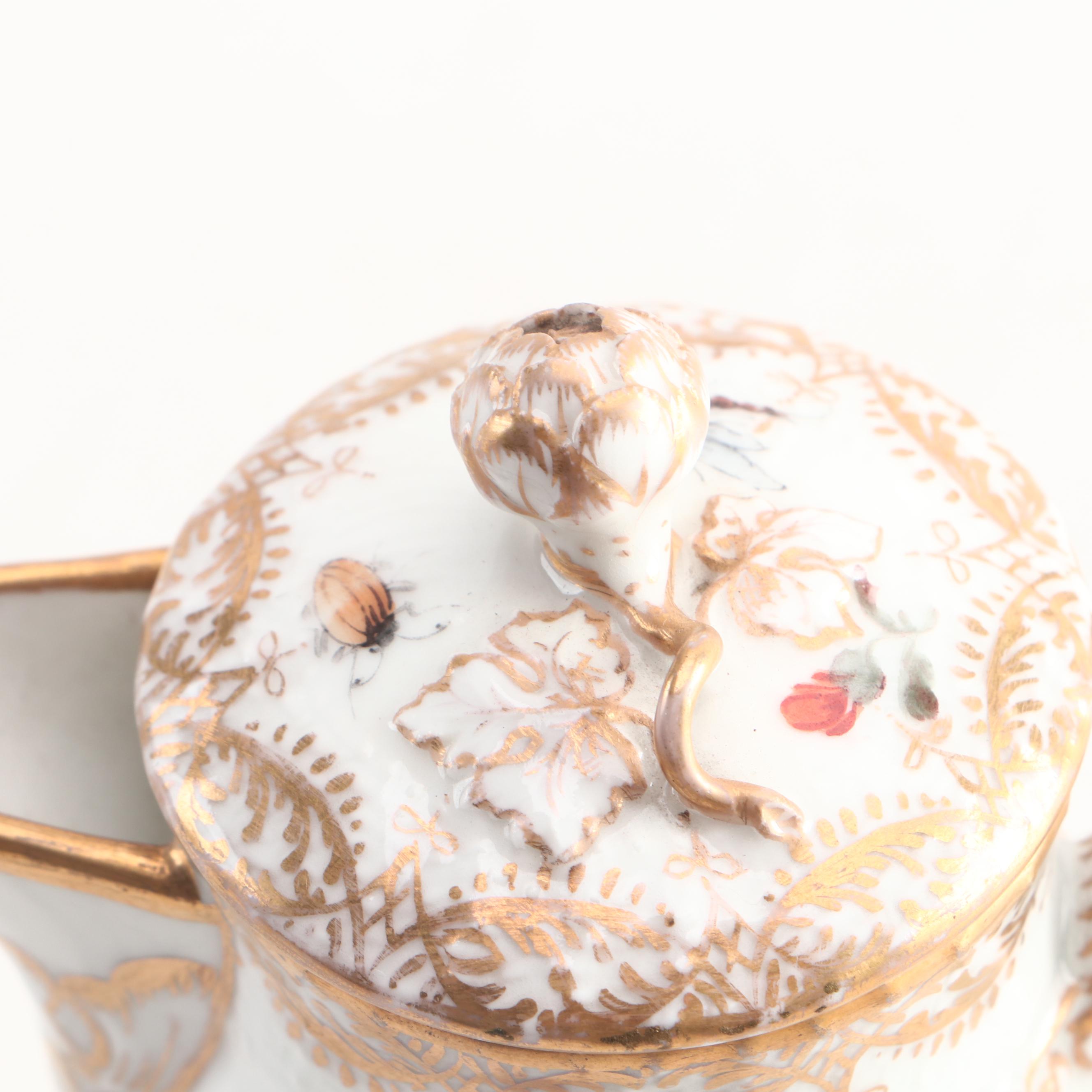 Nast Hand-Painted Porcelain Tea Caddy with Porcelain Tea Pot and Creamer