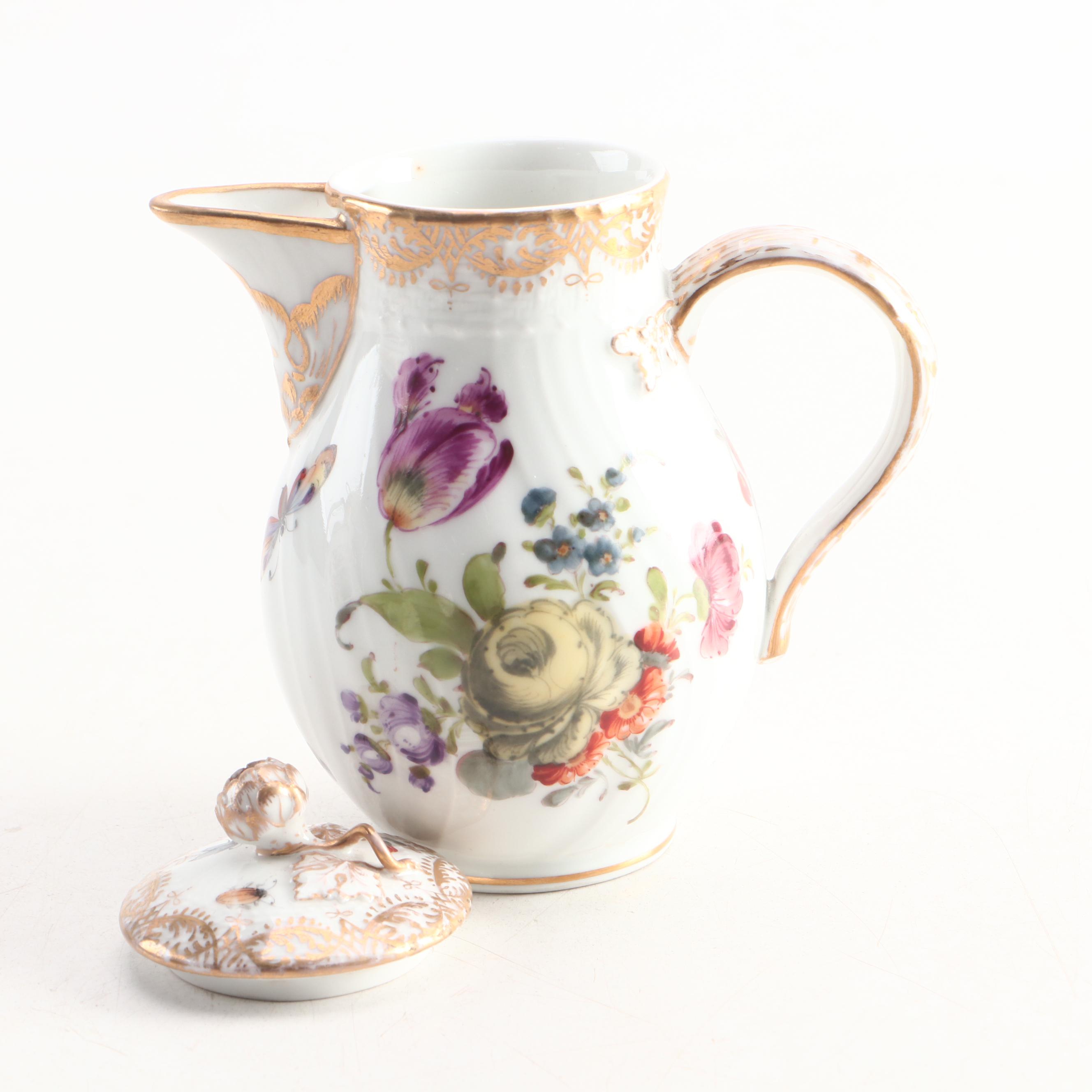 Nast Hand-Painted Porcelain Tea Caddy with Porcelain Tea Pot and Creamer