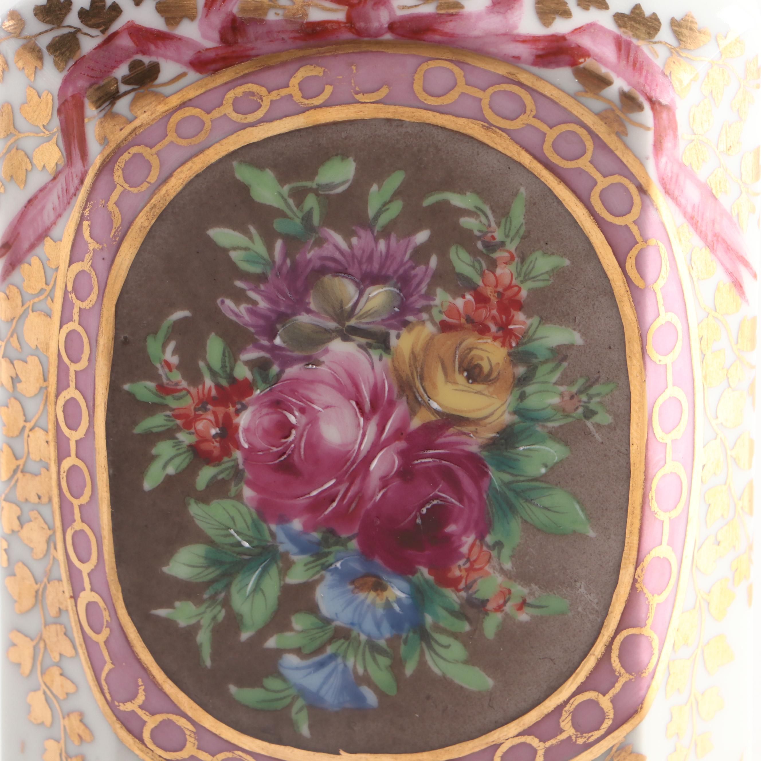 Nast Hand-Painted Porcelain Tea Caddy with Porcelain Tea Pot and Creamer
