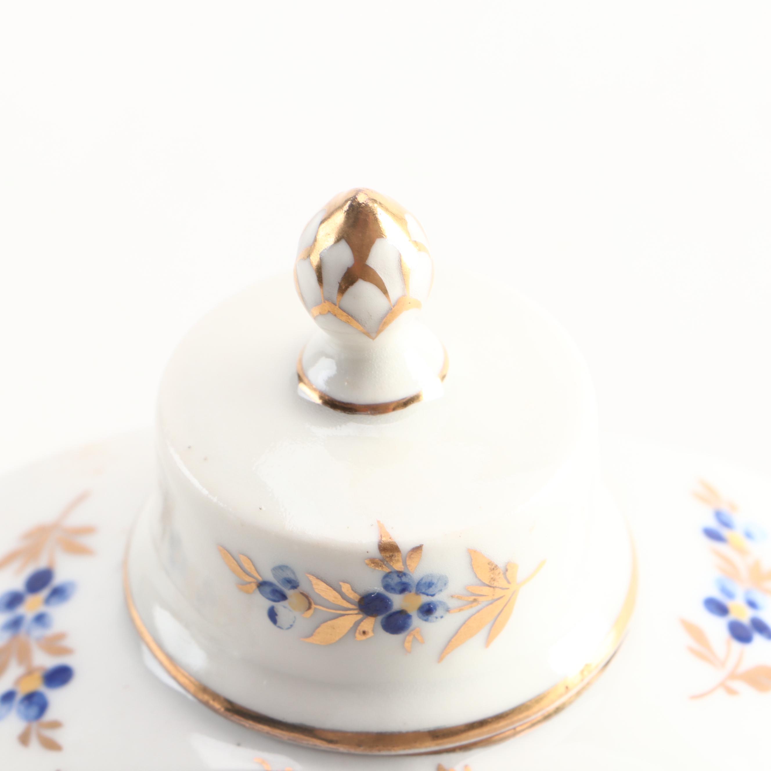 Nast Hand-Painted Porcelain Tea Caddy with Porcelain Tea Pot and Creamer