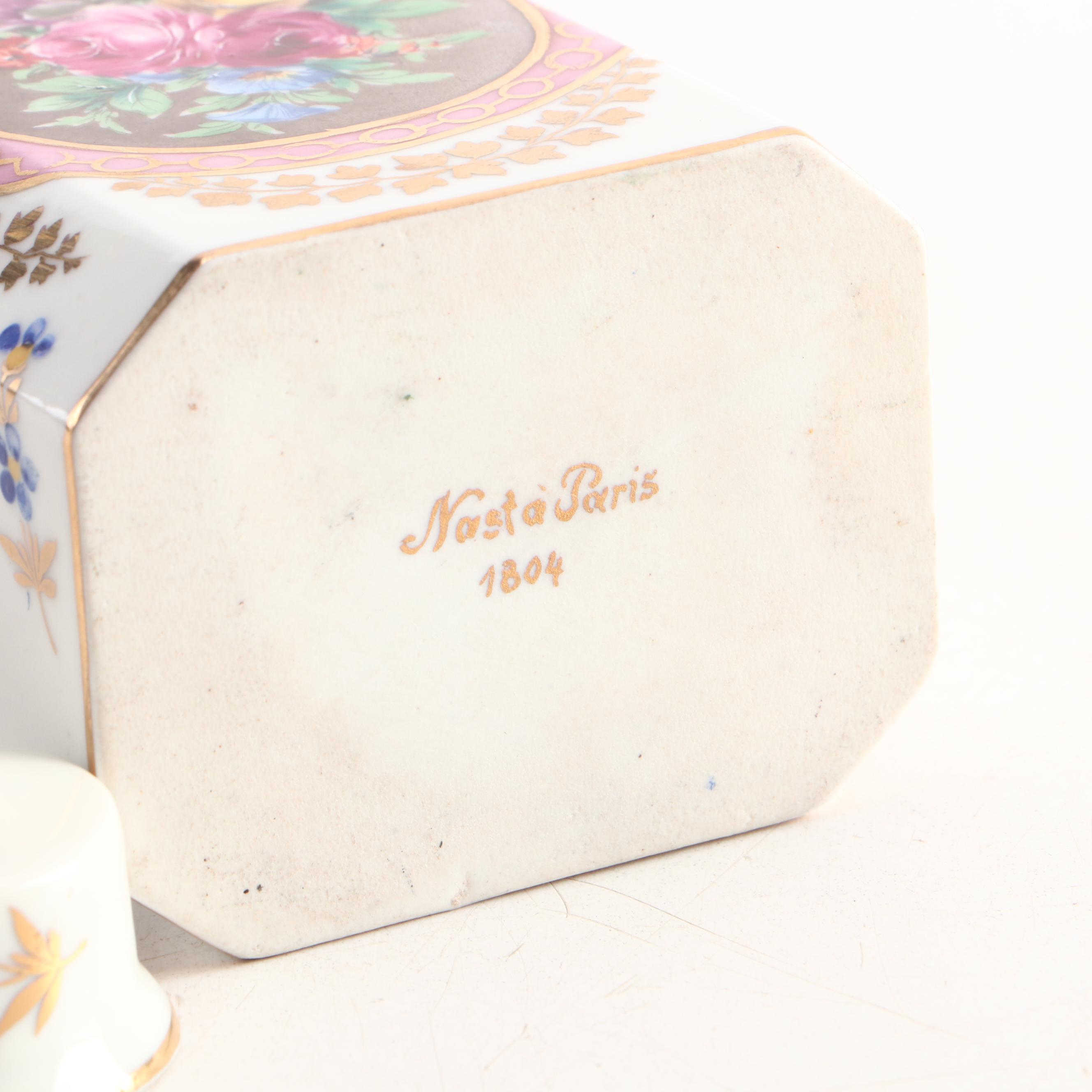 Nast Hand-Painted Porcelain Tea Caddy with Porcelain Tea Pot and Creamer