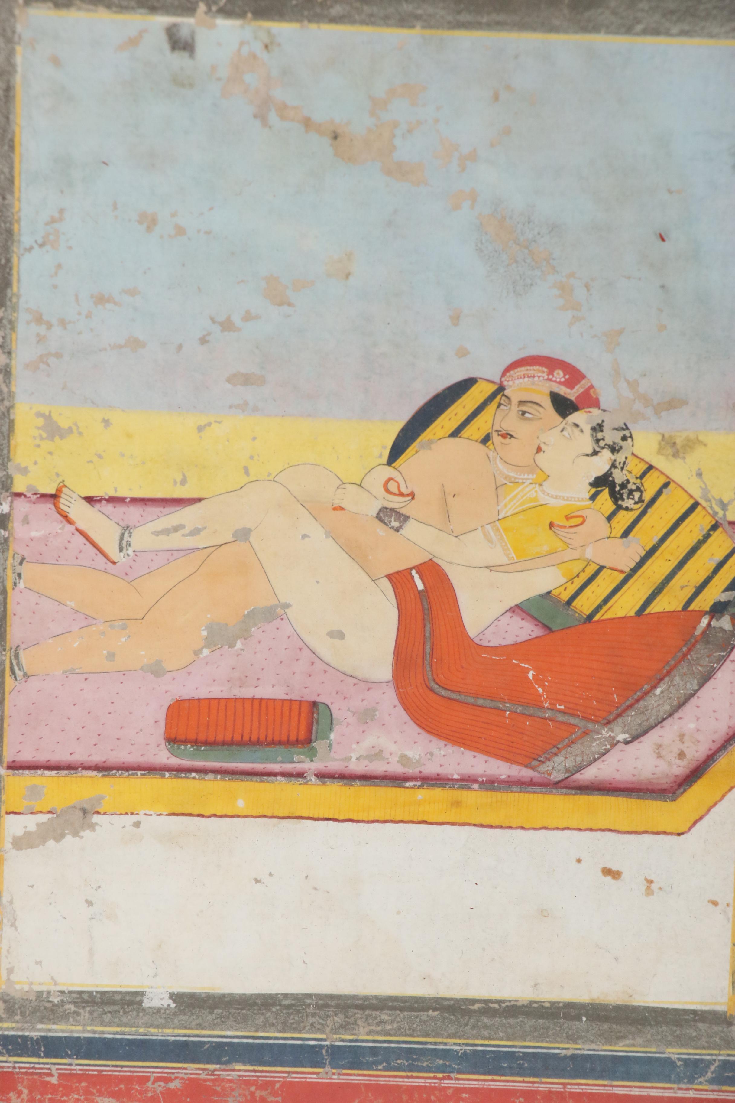 Indian Mughal-Style Erotic Gouache Illustration