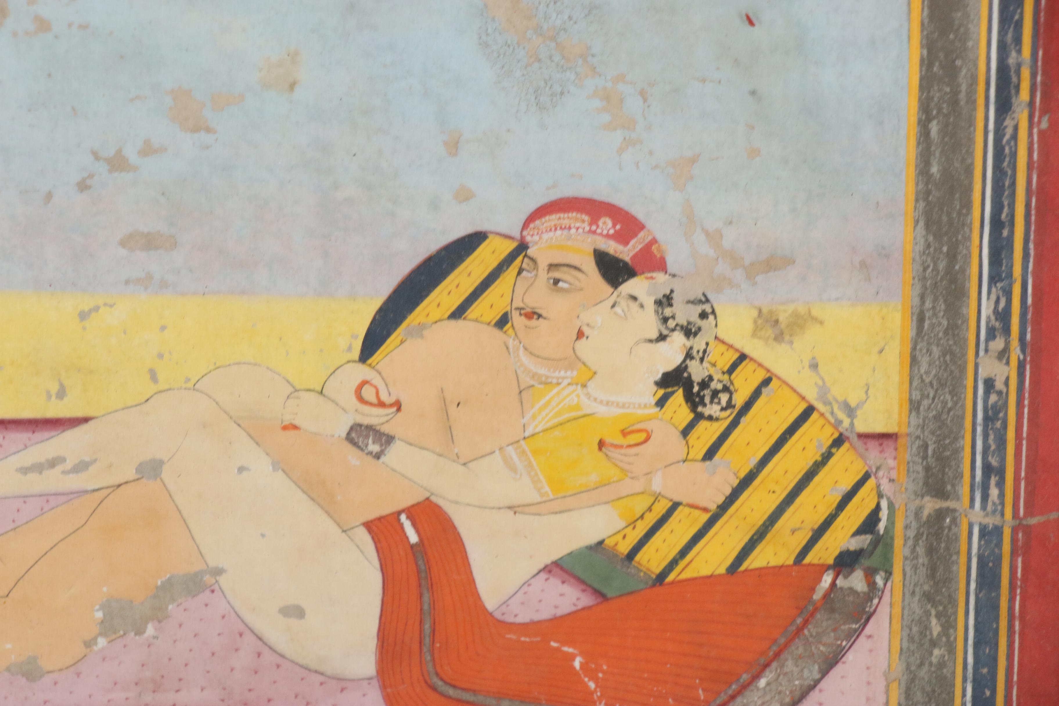 Indian Mughal-Style Erotic Gouache Illustration