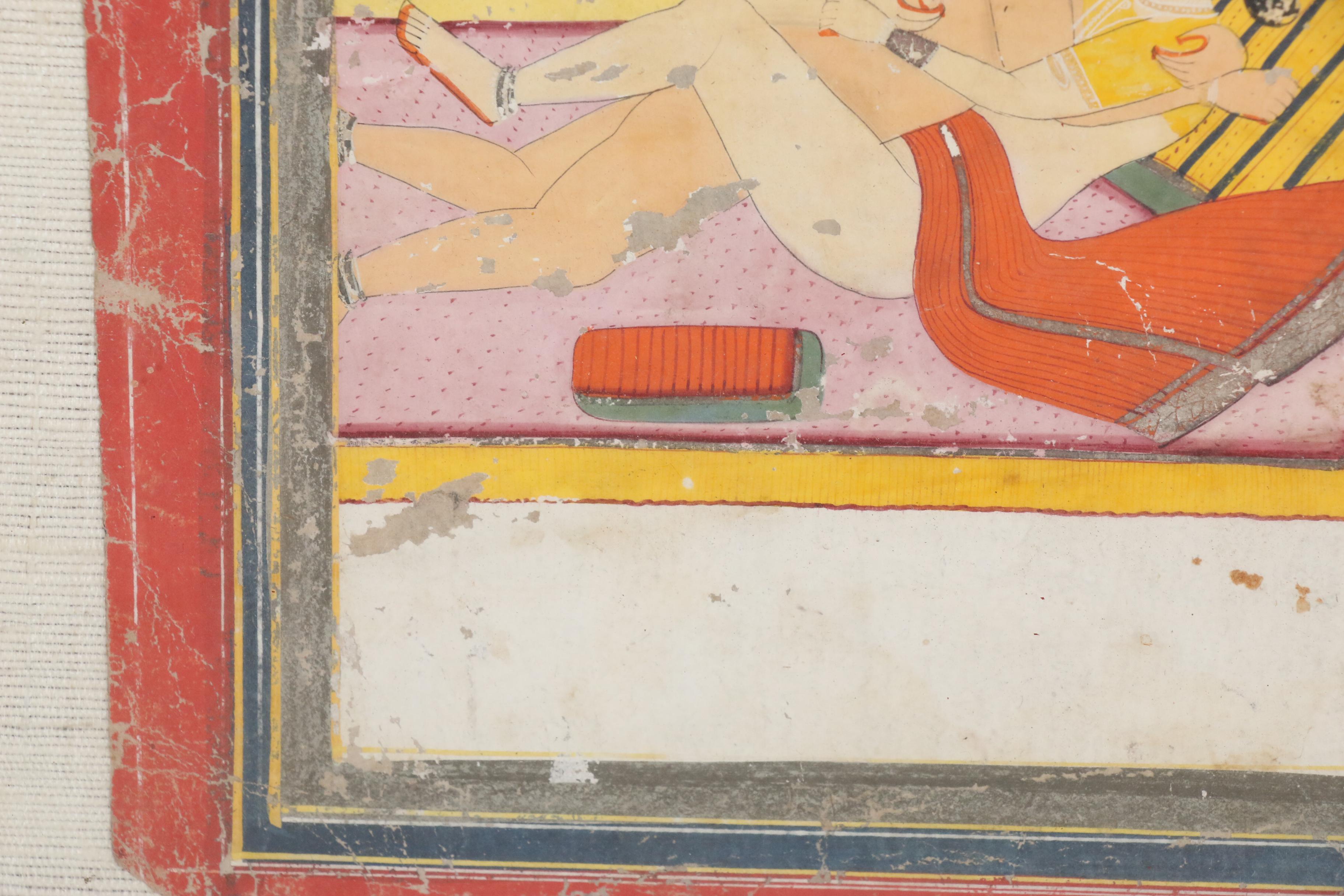 Indian Mughal-Style Erotic Gouache Illustration