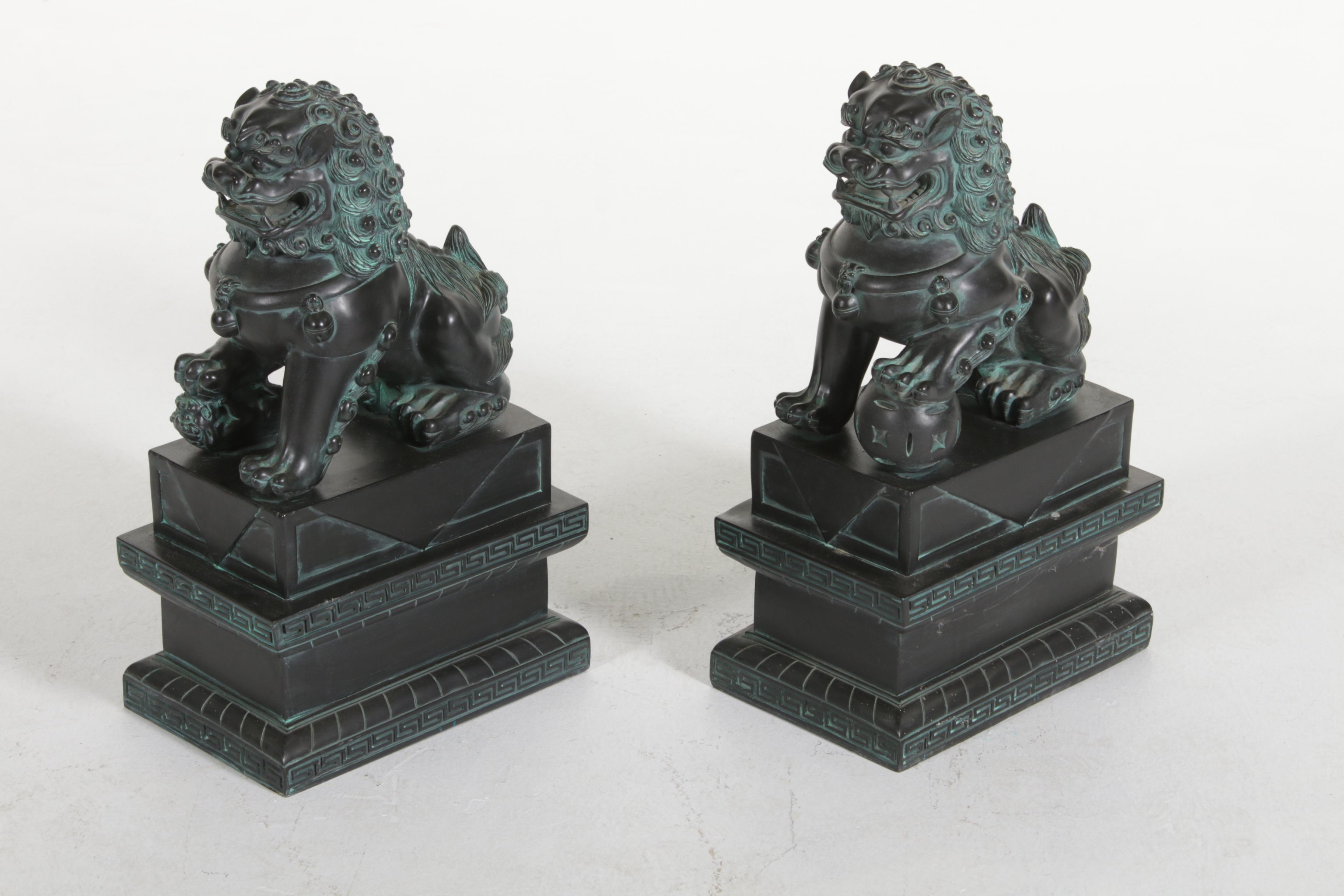 Pair of Chinese Carved Stone Guardian Lions