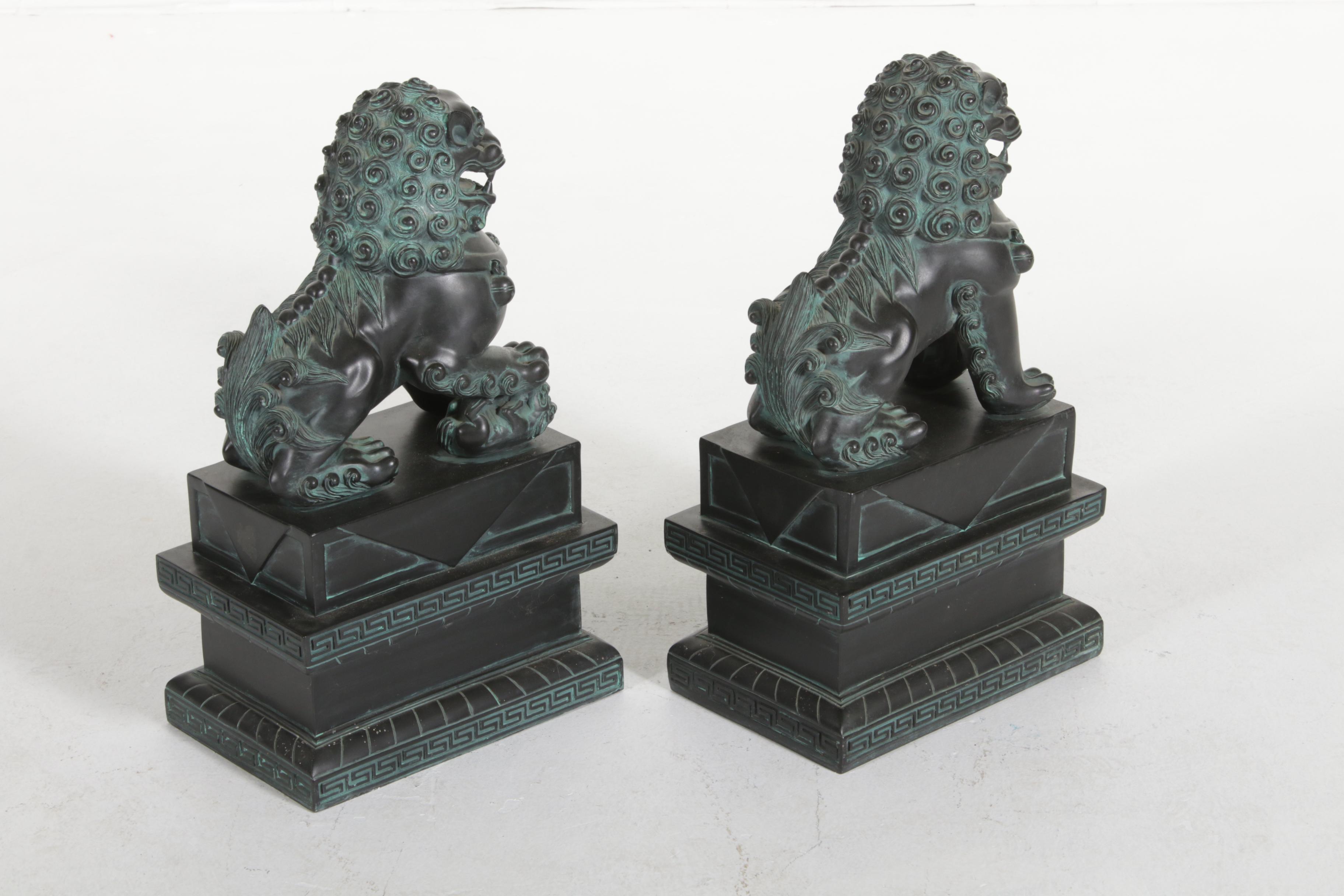 Pair of Chinese Carved Stone Guardian Lions
