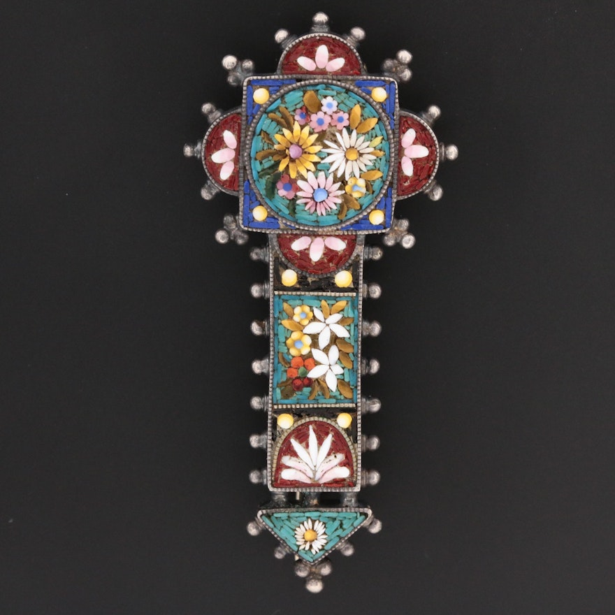 Victorian 850 Silver Micro Mosaic Brooch