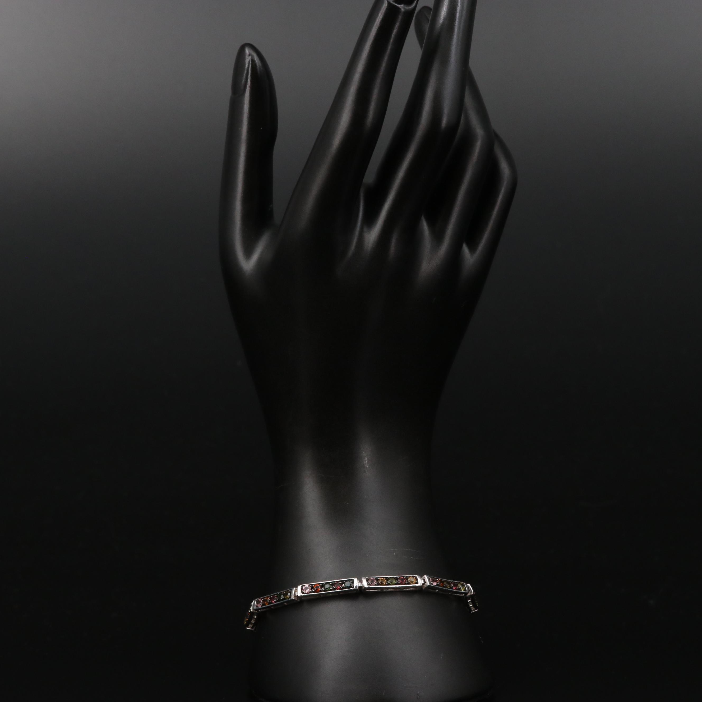 Sterling Silver Tourmaline Link Bracelet