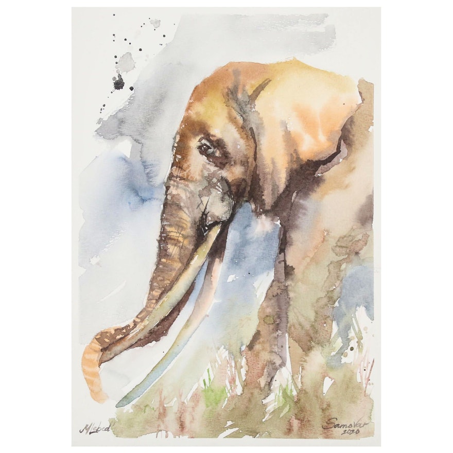 Marina Lebed Watercolor Painting of Elephant