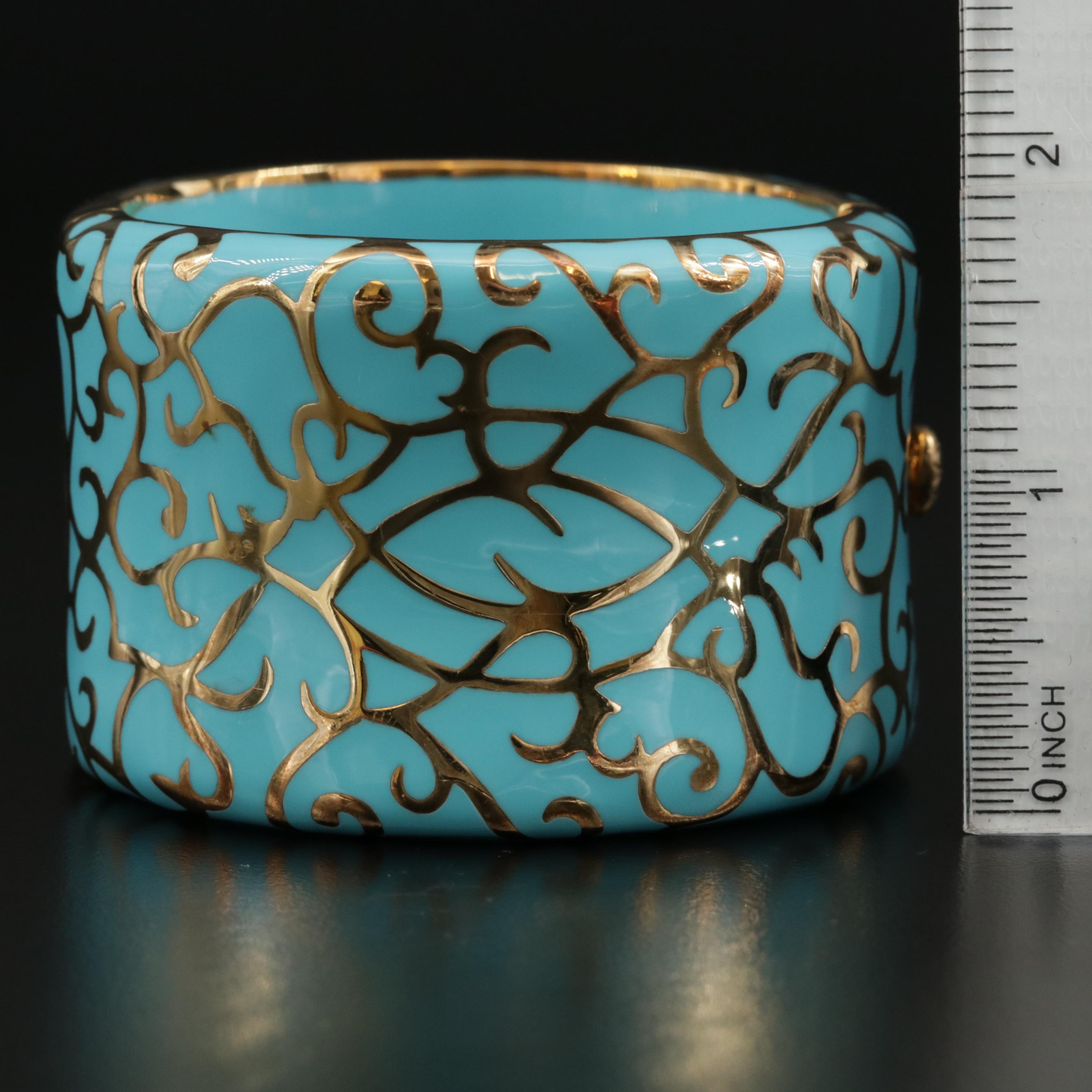 Angelique de Paris "Demi Jezebel" Sterling Enamel Hinged Bangle Bracelet