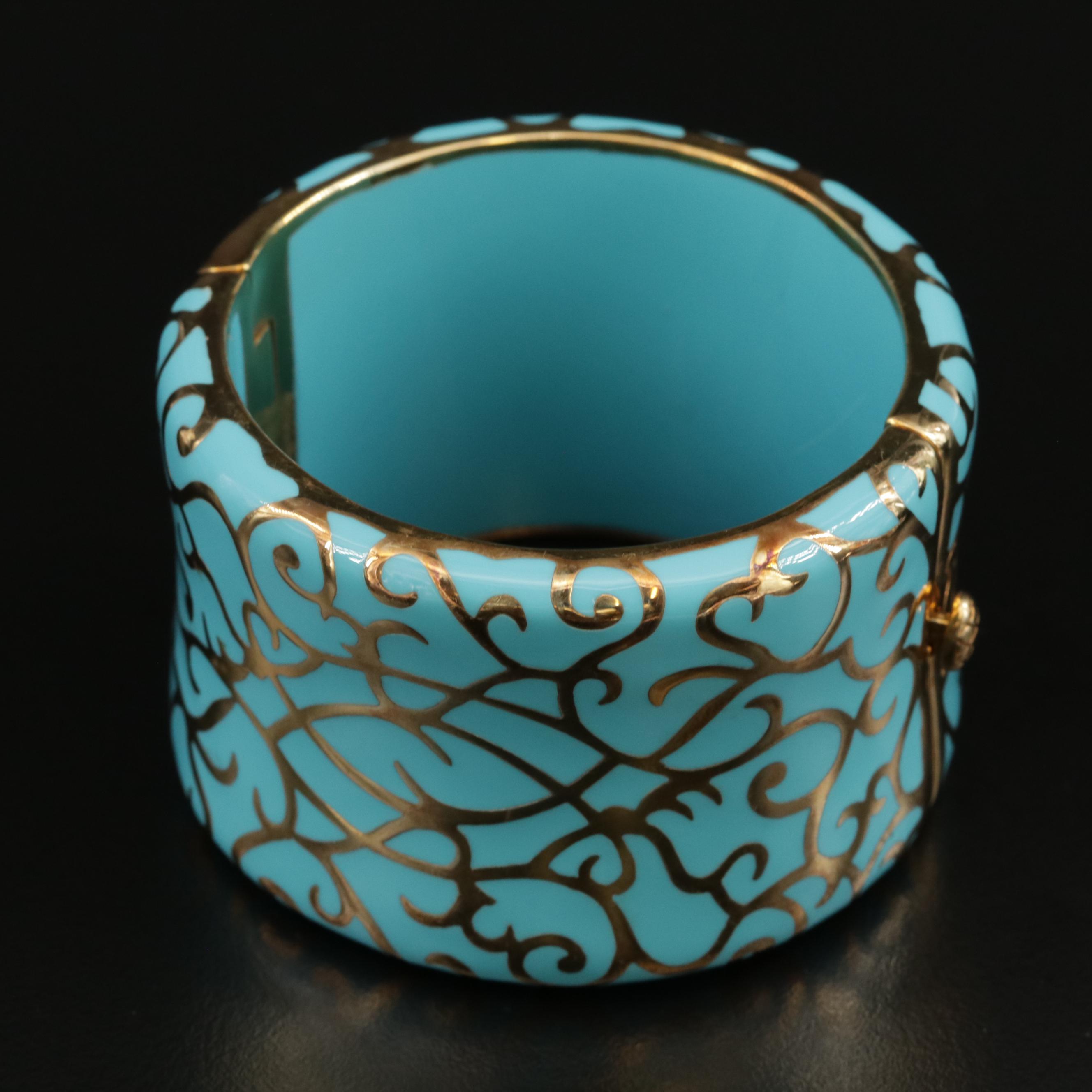 Angelique de Paris "Demi Jezebel" Sterling Enamel Hinged Bangle Bracelet