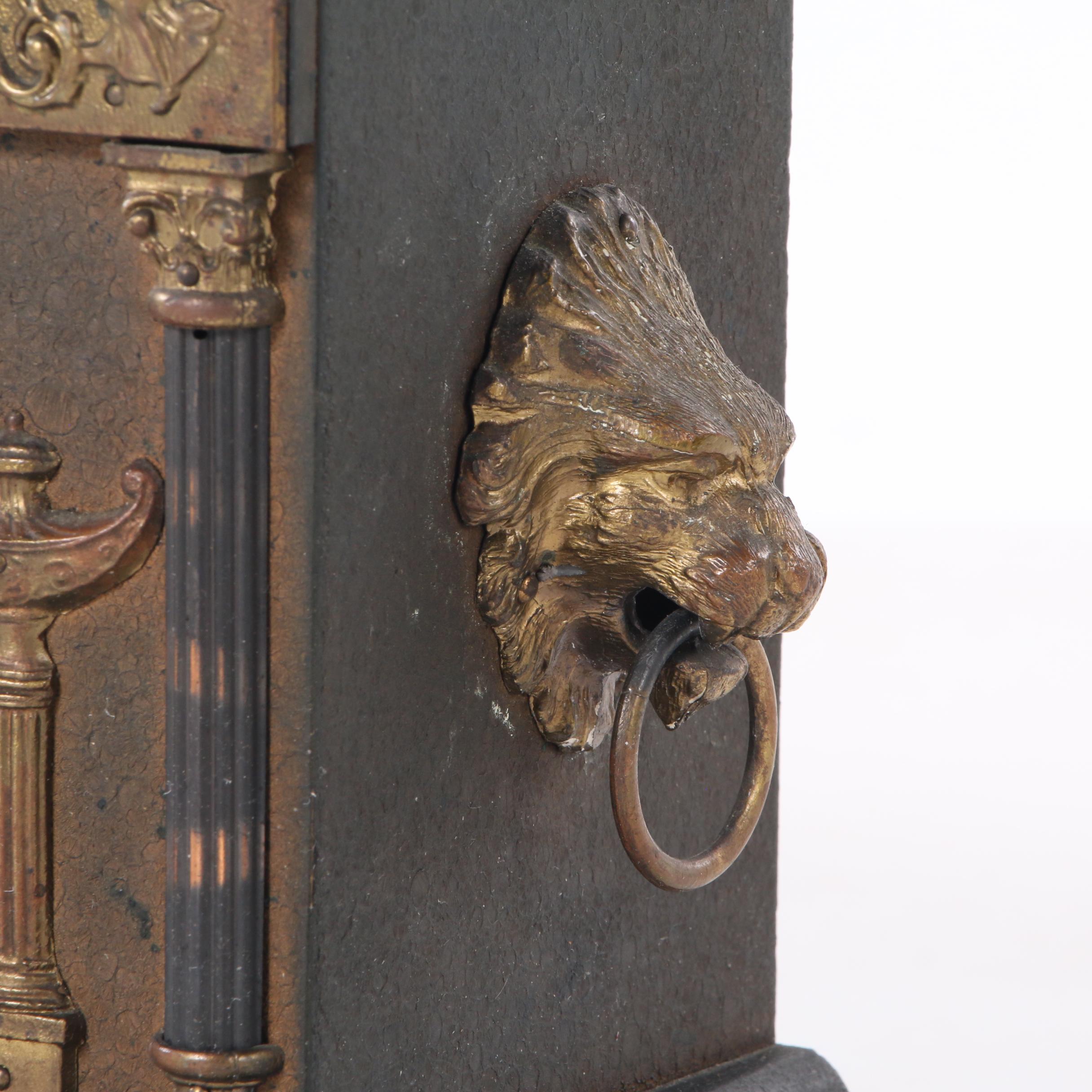 Sessions Neoclassical Style Pillar and Lions Head Mantel Clock, Late 19th C.